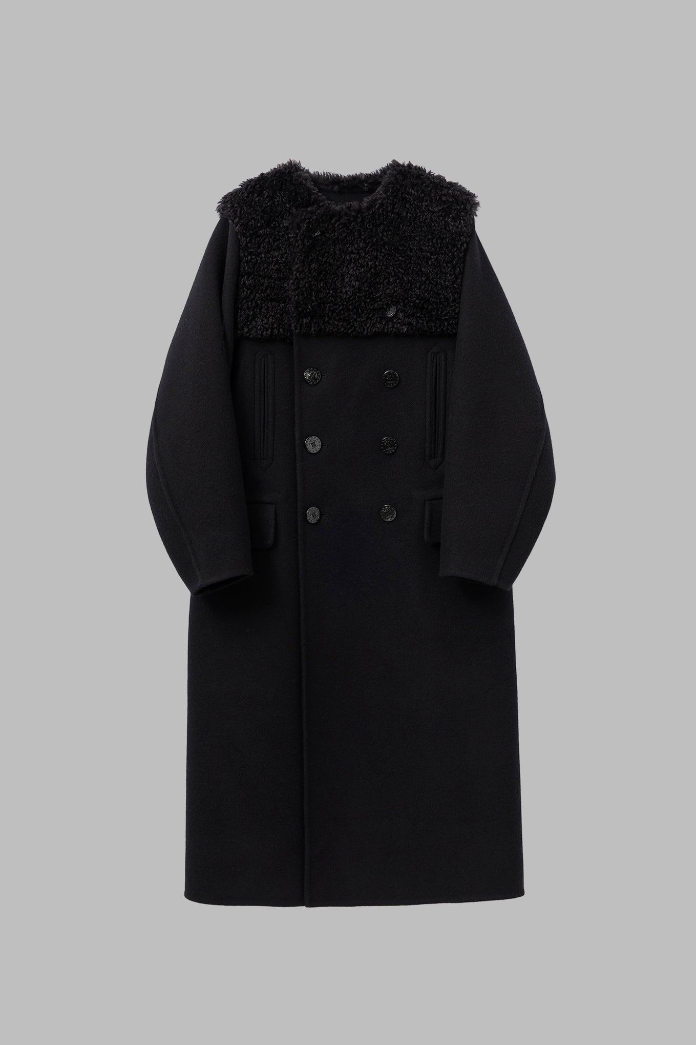 DOUBLE-FACED FAUX SHEARLING PEA COAT