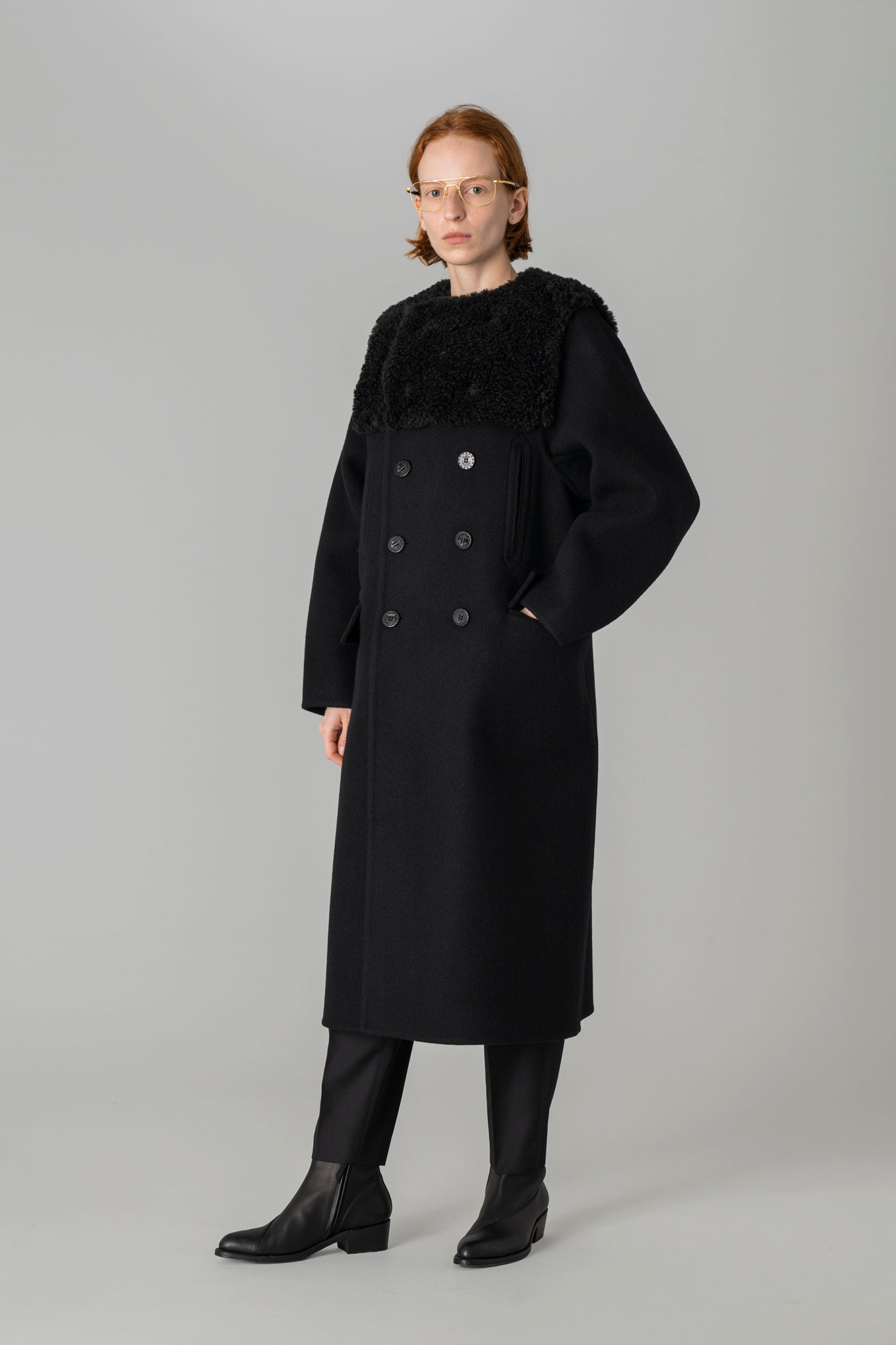 DOUBLE-FACED FAUX SHEARLING PEA COAT