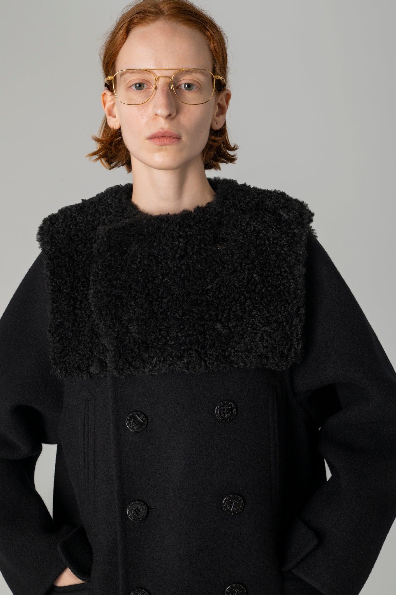 DOUBLE-FACED FAUX SHEARLING PEA COAT