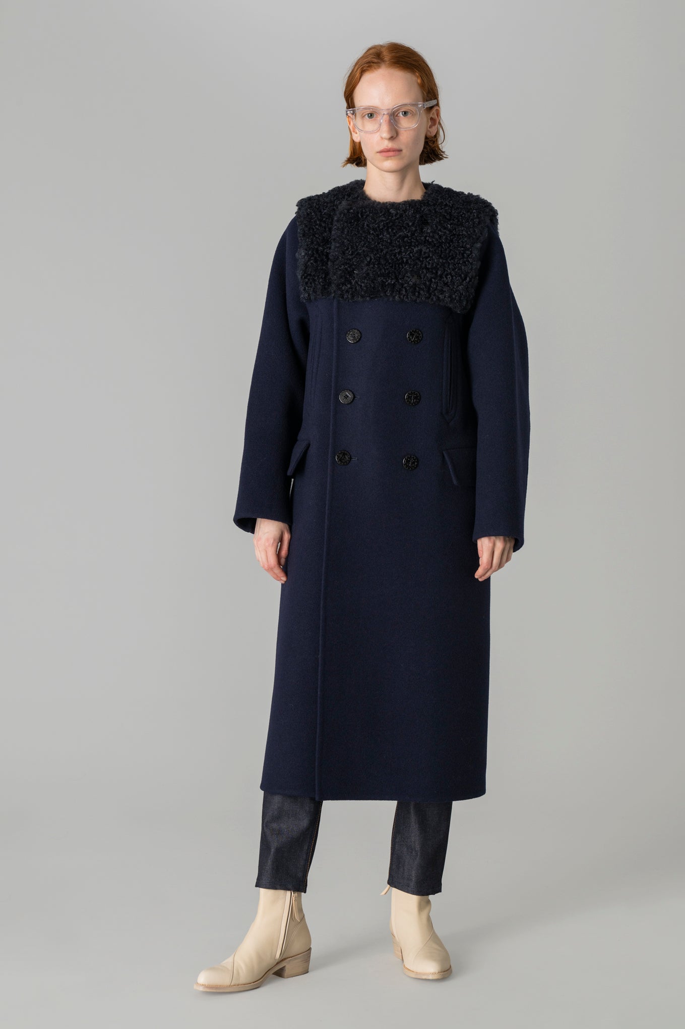 DOUBLE-FACED FAUX SHEARLING PEA COAT