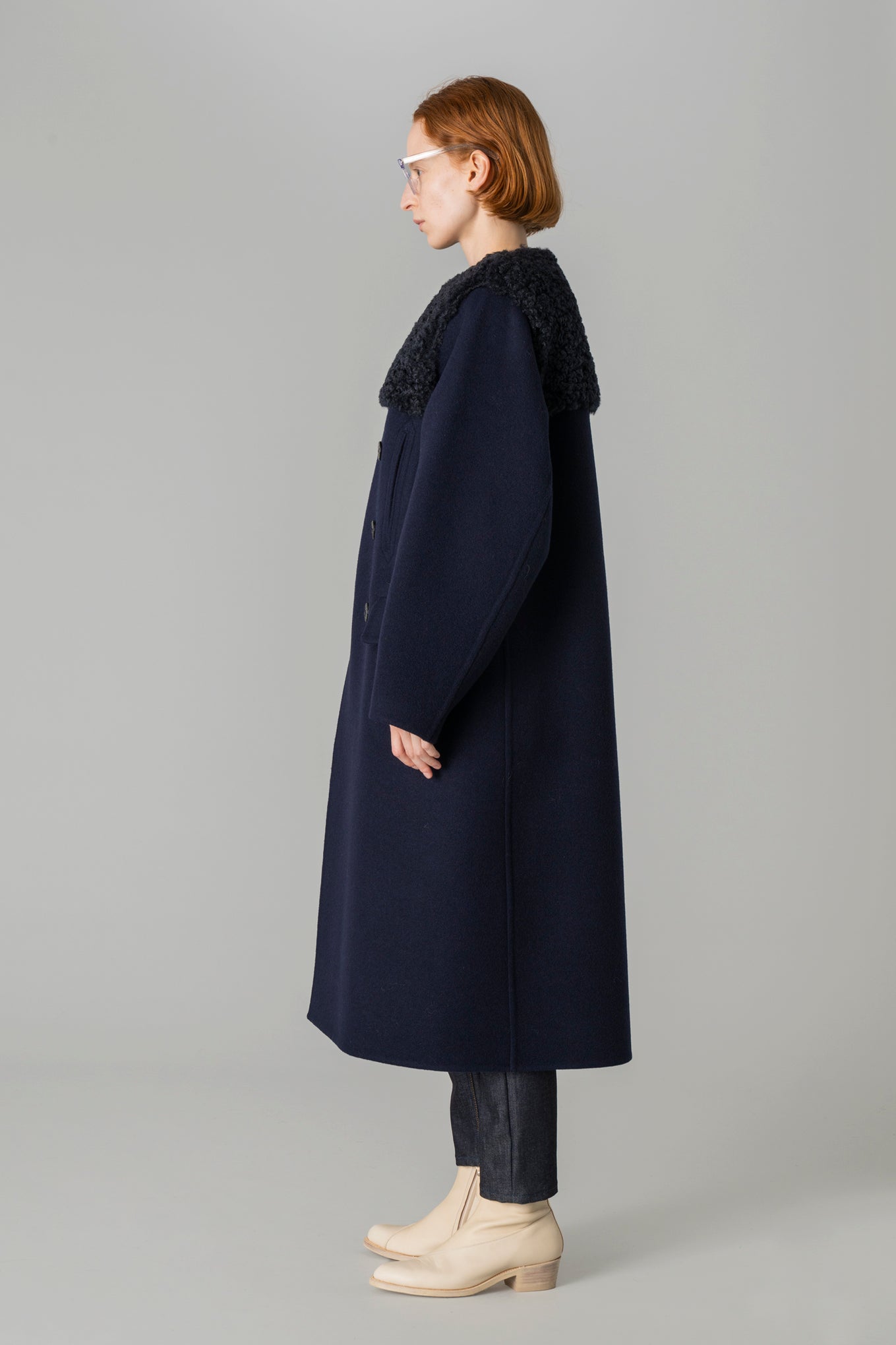 DOUBLE-FACED FAUX SHEARLING PEA COAT