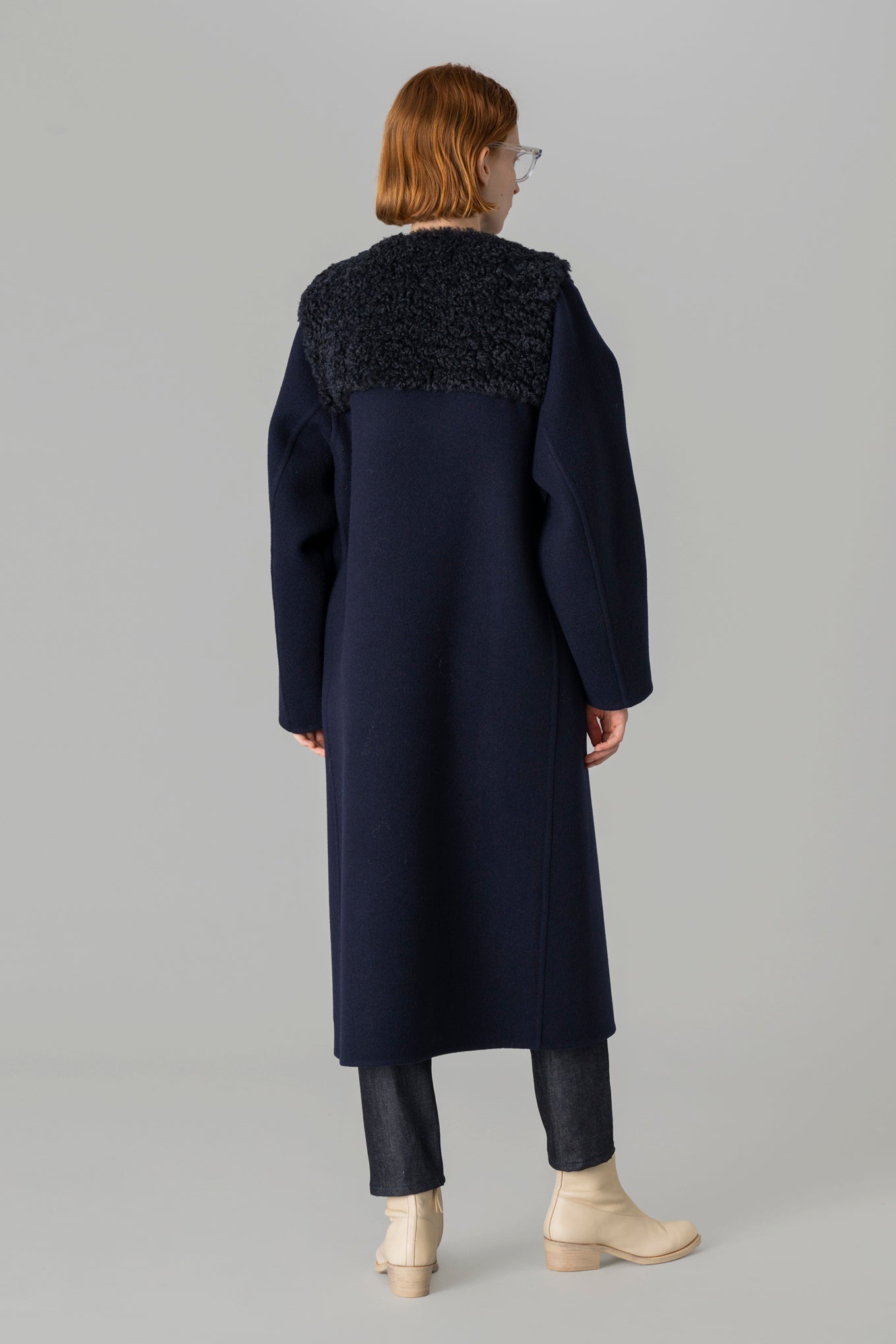 DOUBLE-FACED FAUX SHEARLING PEA COAT