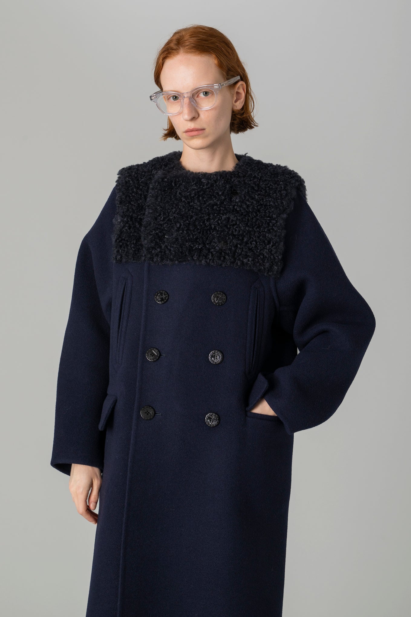 DOUBLE-FACED FAUX SHEARLING PEA COAT
