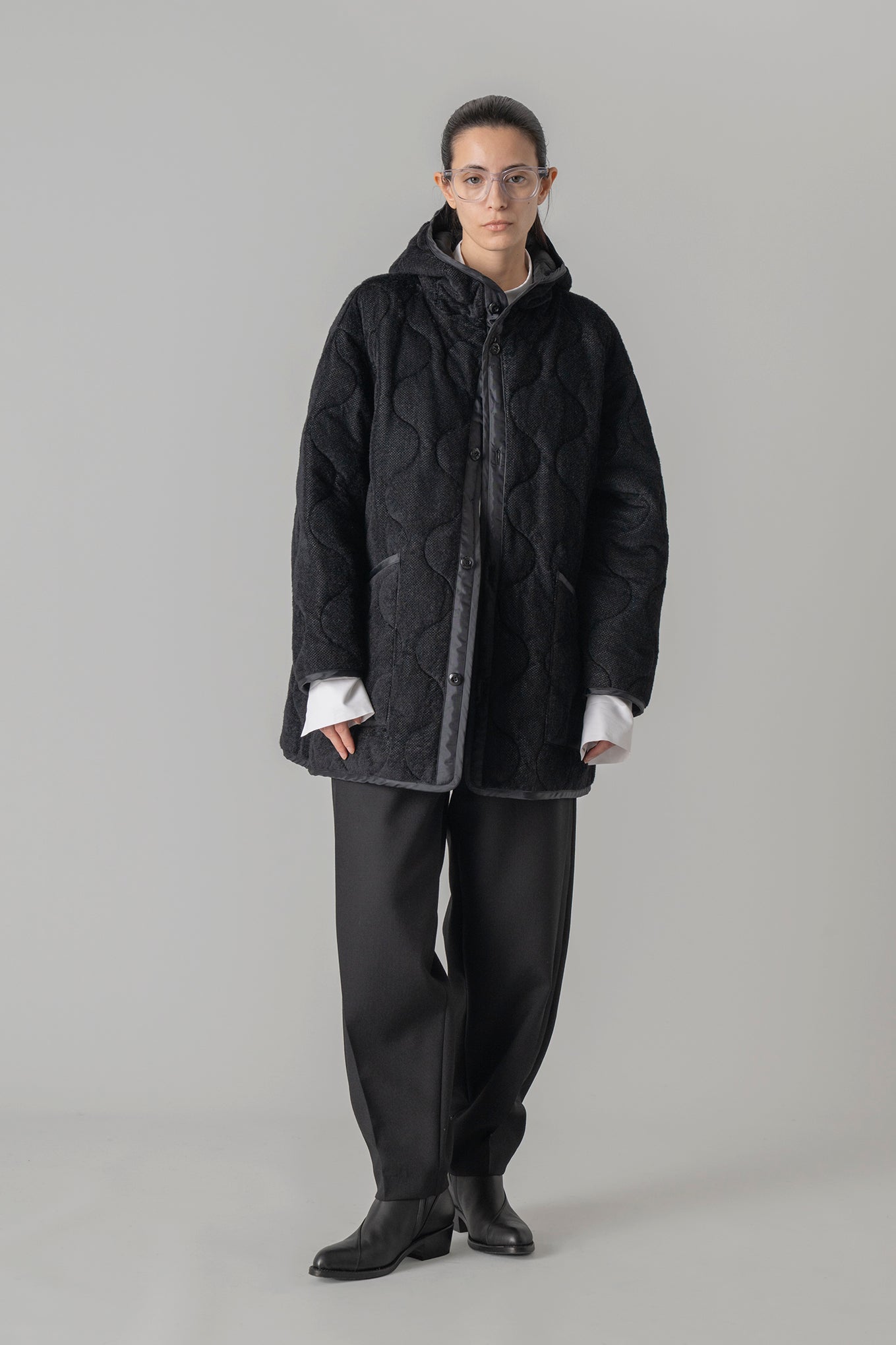FLEECE QUILTED HOODED JACKET