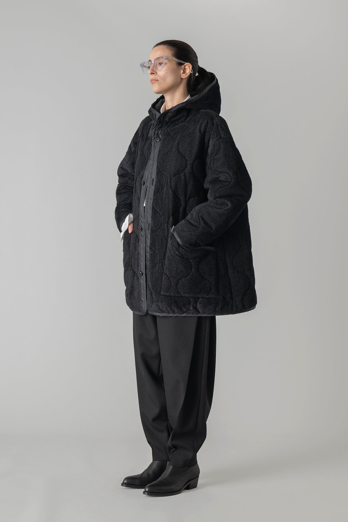 FLEECE QUILTED HOODED JACKET