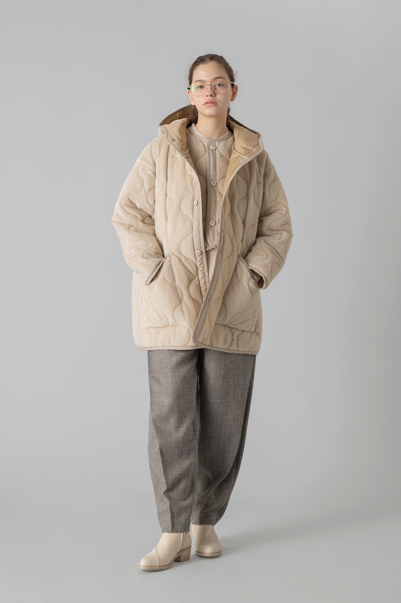 FLEECE QUILTED HOODED JACKET