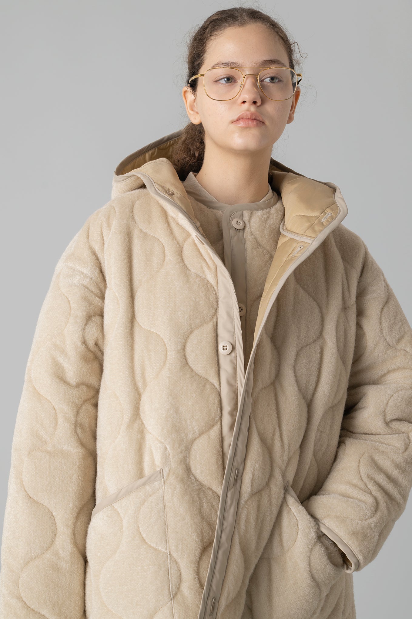 FLEECE QUILTED HOODED JACKET