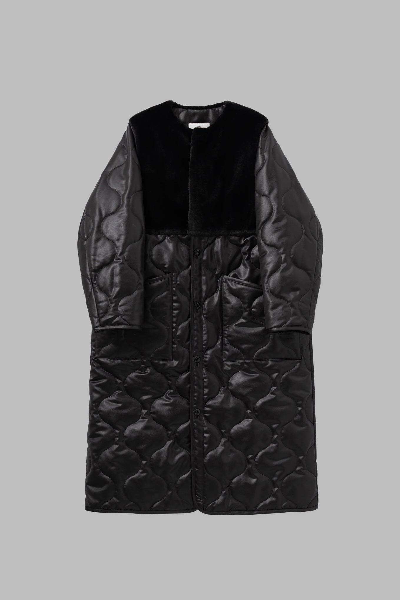 FAUX SHEARLING-PANELED LEATHER QUILTED COAT
