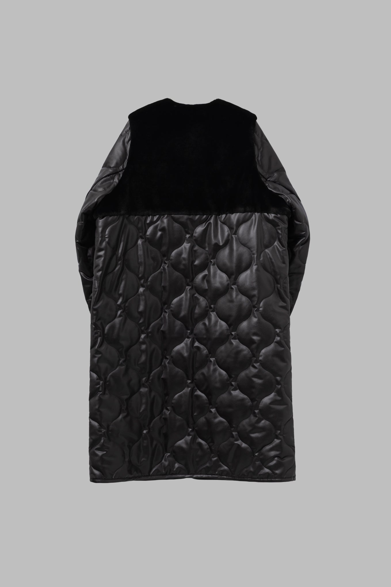 FAUX SHEARLING-PANELED LEATHER QUILTED COAT