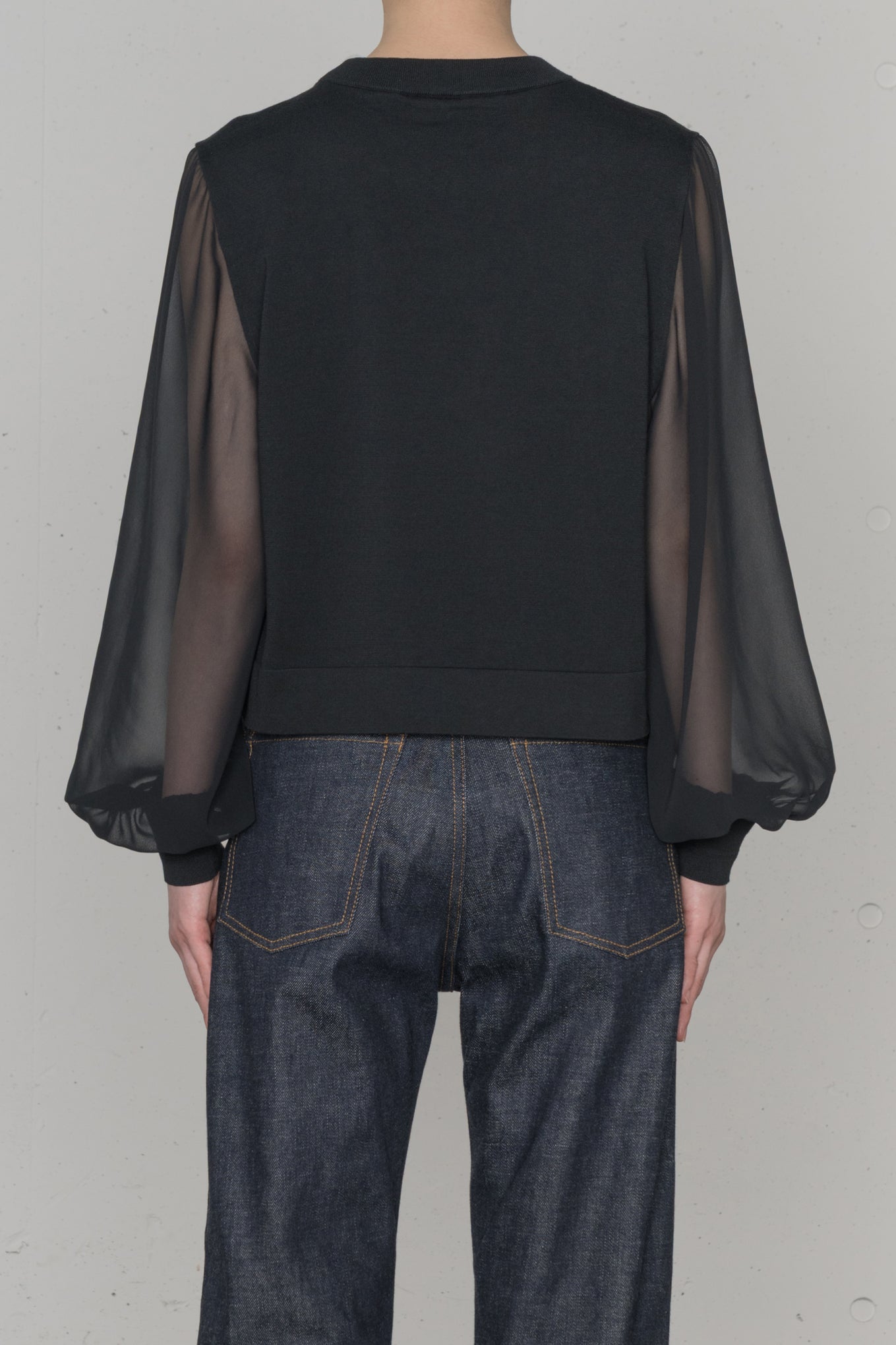 SHEER SLEEVES CREW NECK CROPPED KNIT – HYKE ONLINE STORE