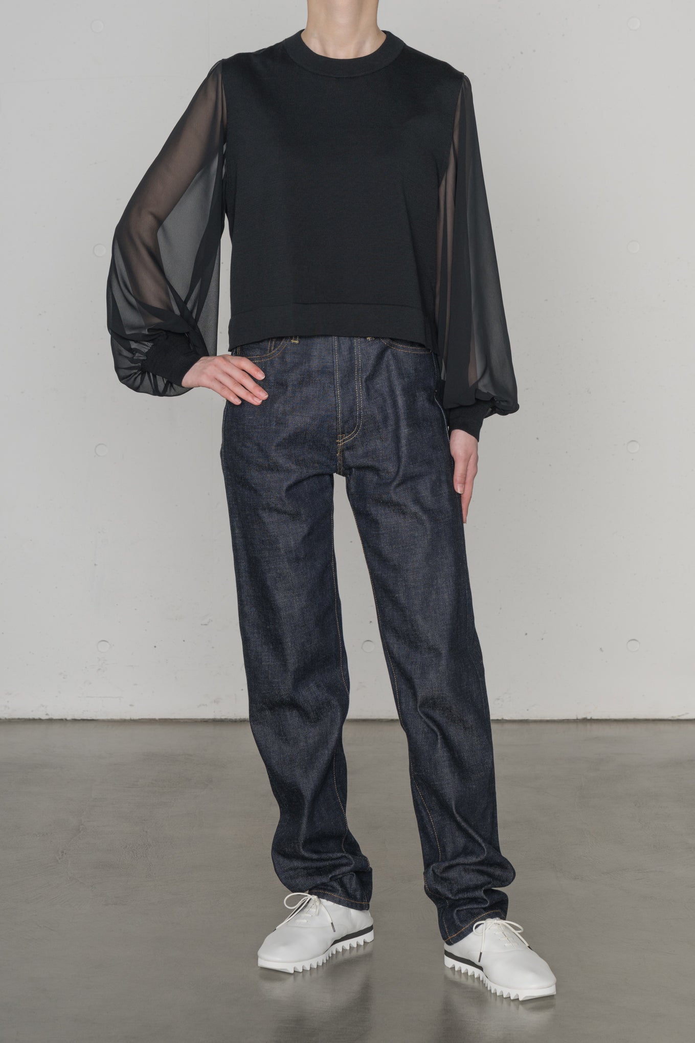 SHEER SLEEVES CREW NECK CROPPED KNIT – HYKE ONLINE STORE