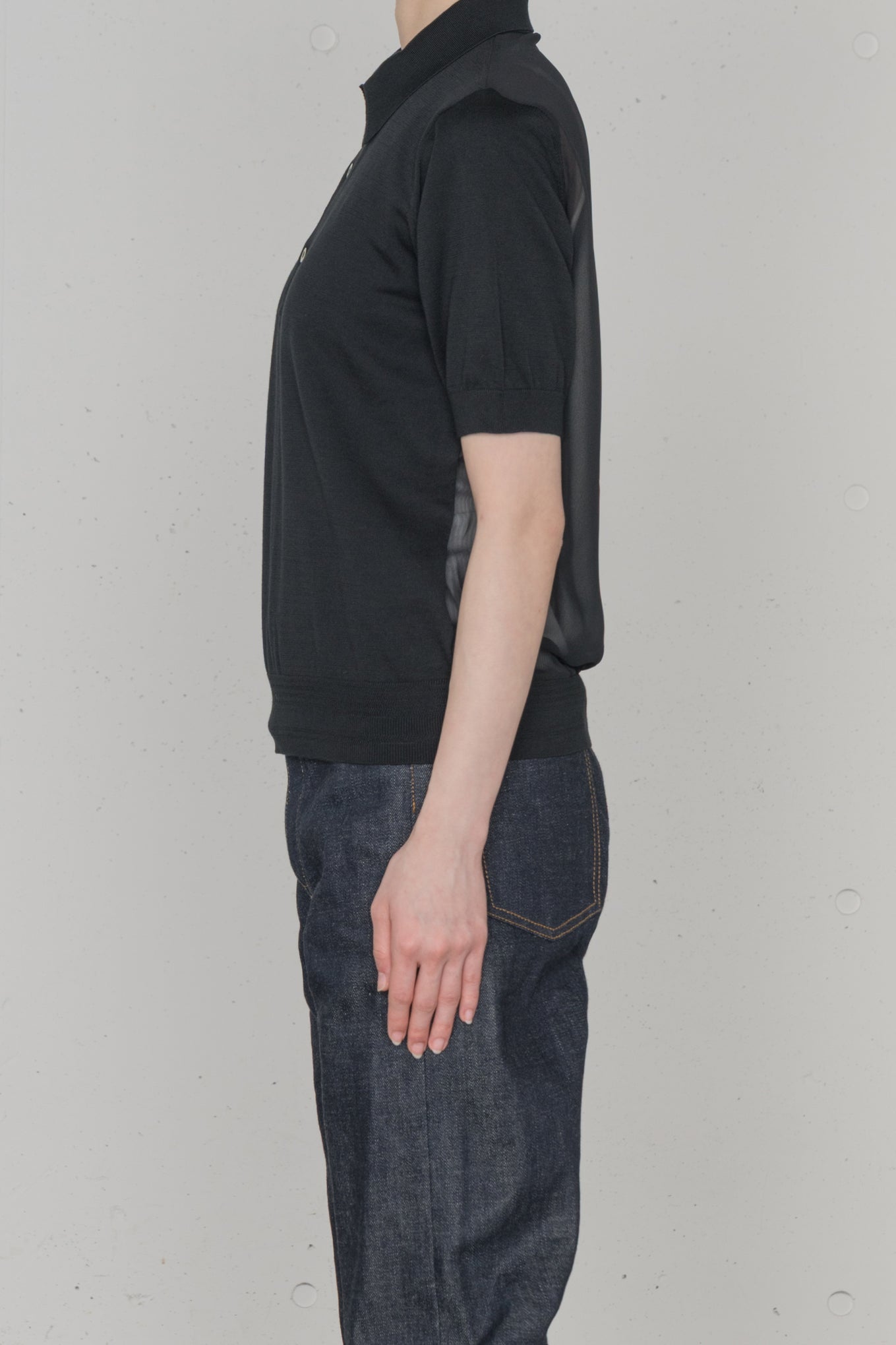SHEER BACK POLO KNIT