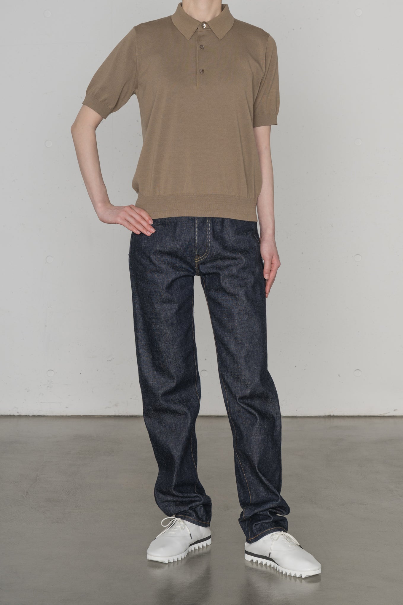 SHEER BACK POLO KNIT