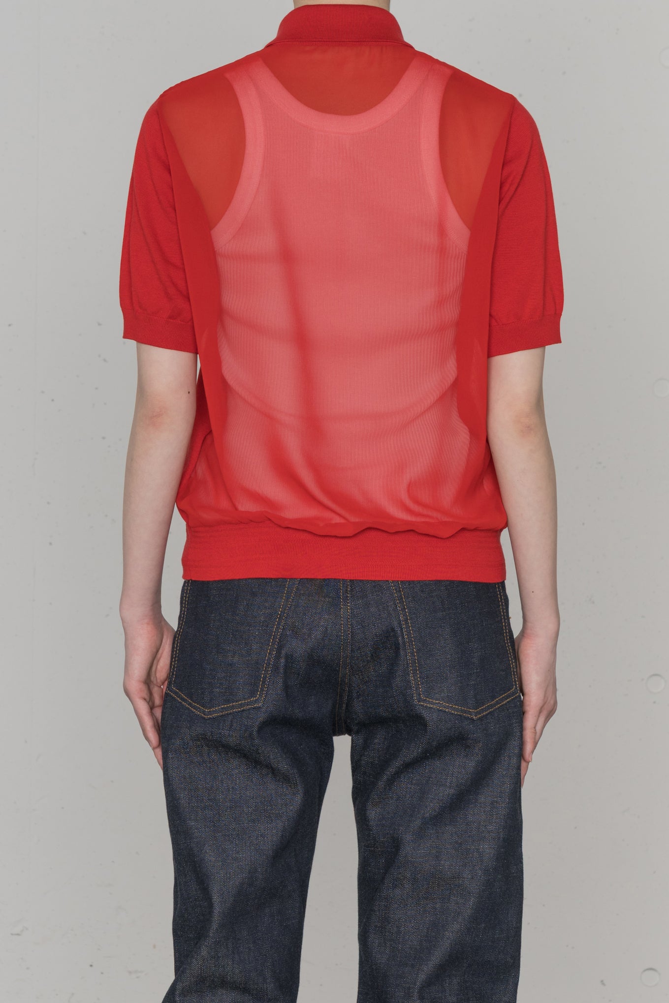 SHEER BACK POLO KNIT
