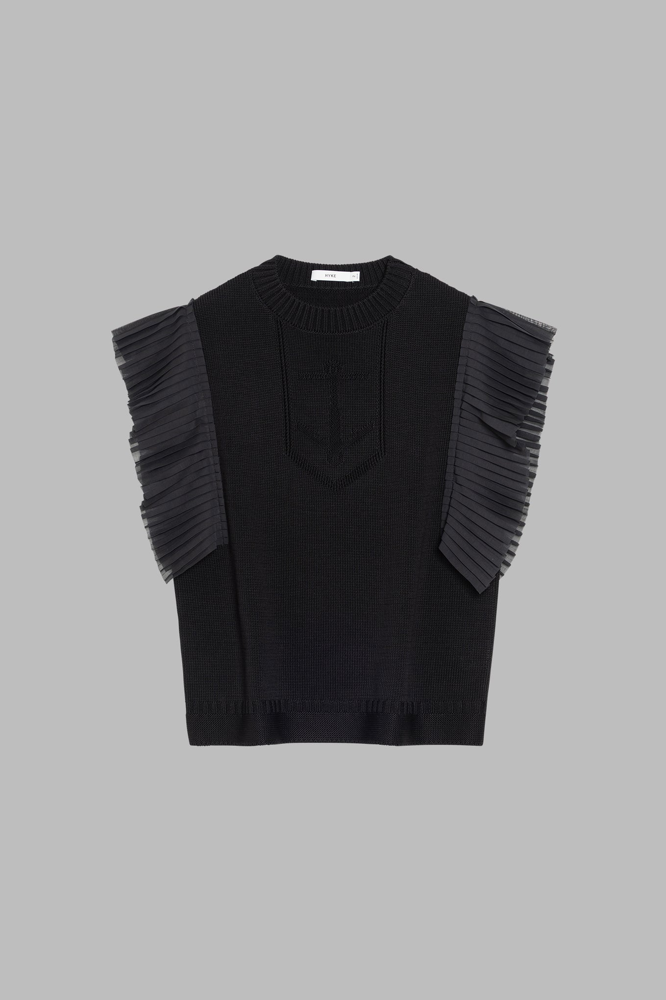 SLEEVELESS PLEATED GUERNSEY KNIT