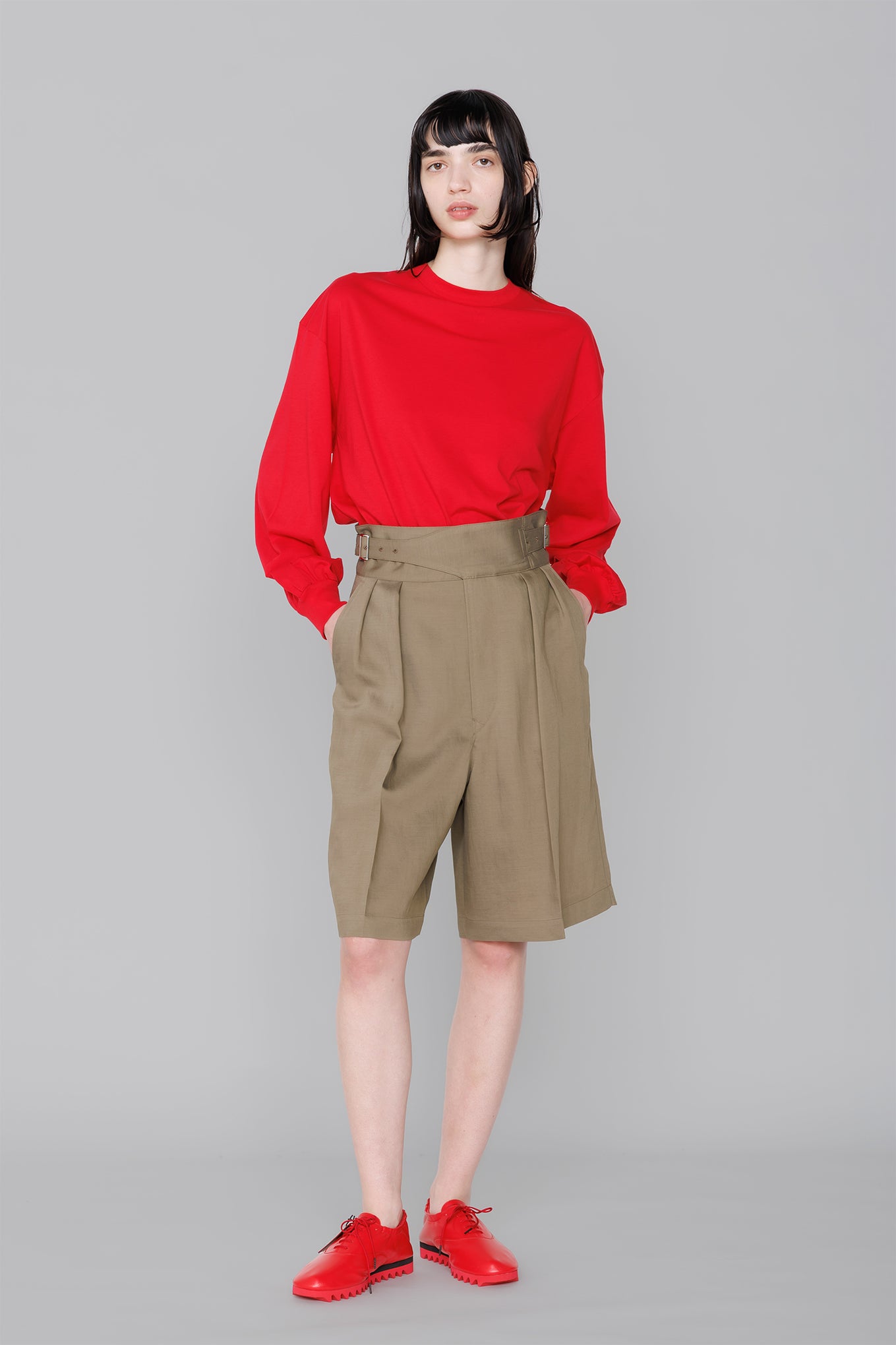 HYKE LONG-SLV TEE（ピンク） CROPPED LONG-SLV TEE BIG FIT (6.5OZ)-クロップドロングスリーブTEE