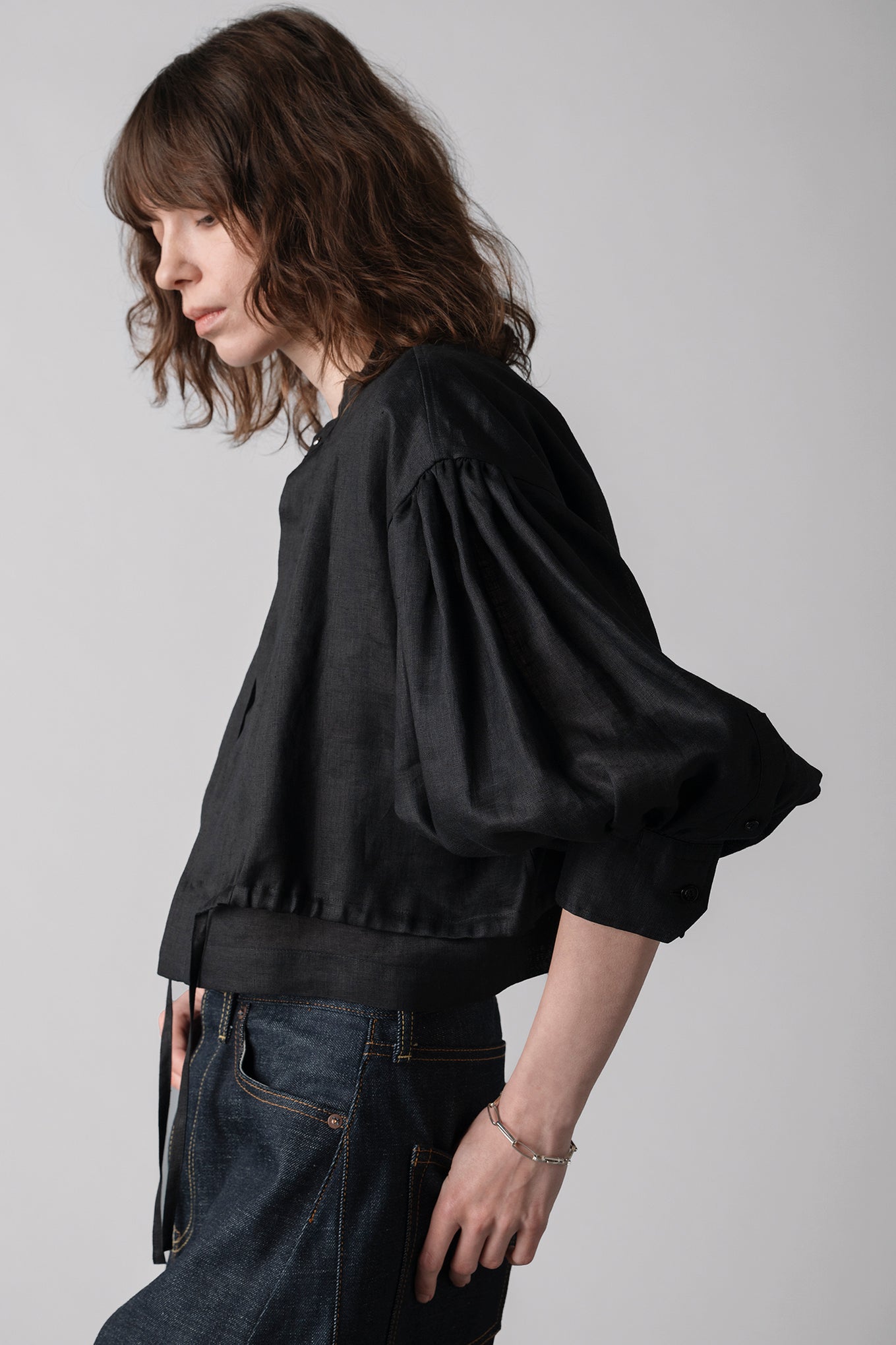 LINEN BALLOON SLEEVE BLOUSE