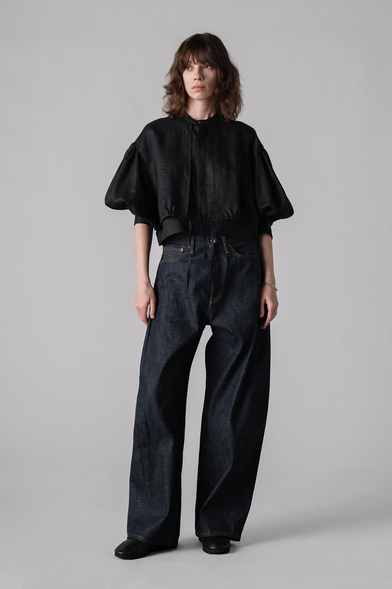 LINEN BALLOON SLEEVE BLOUSE