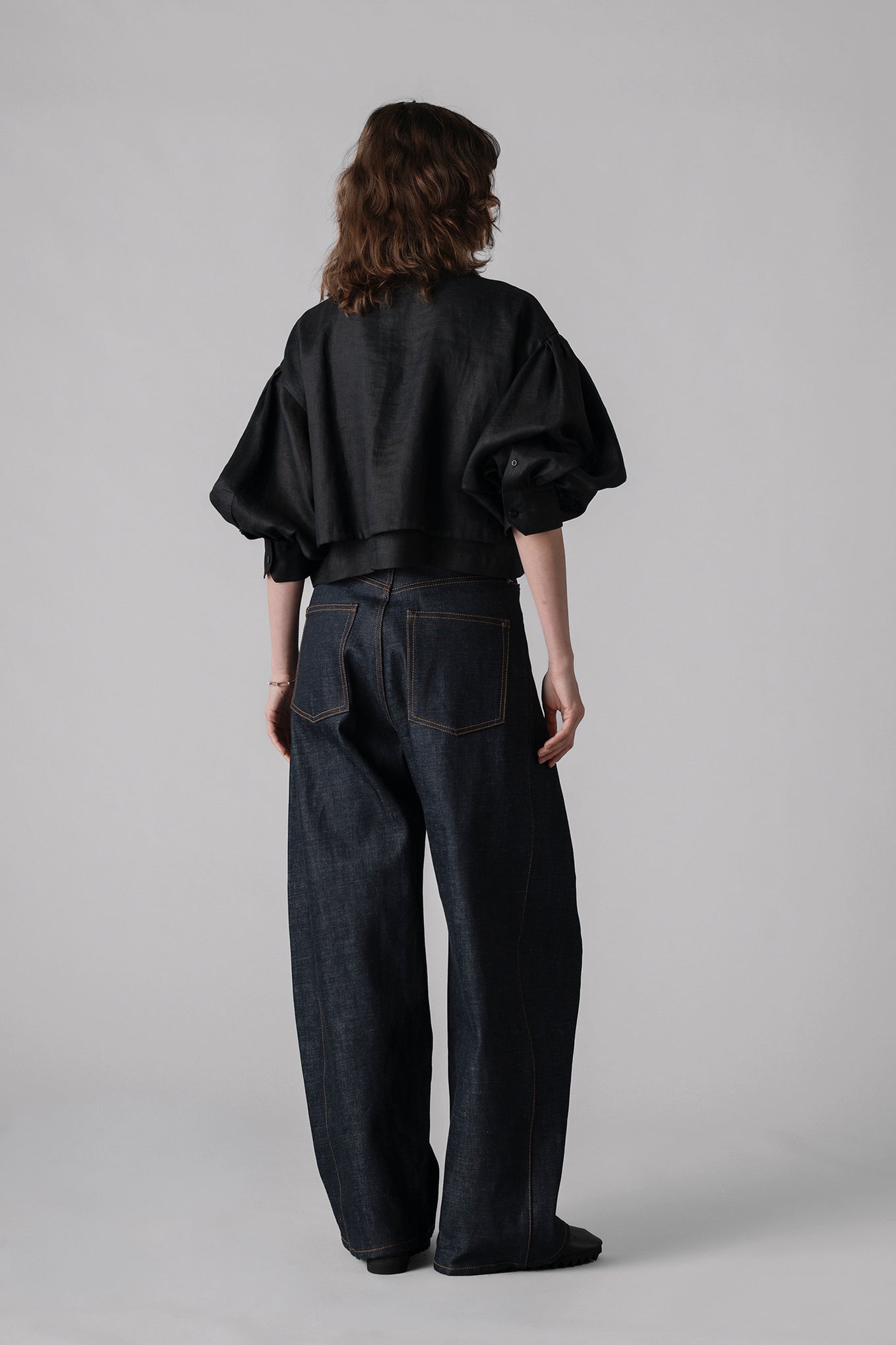 LINEN BALLOON SLEEVE BLOUSE