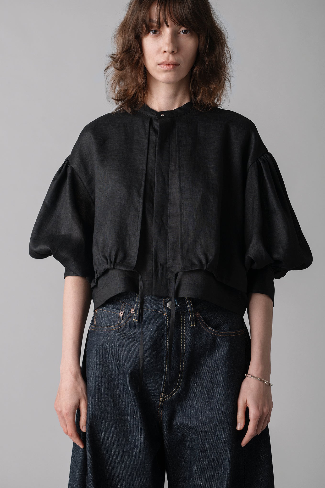 LINEN BALLOON SLEEVE BLOUSE