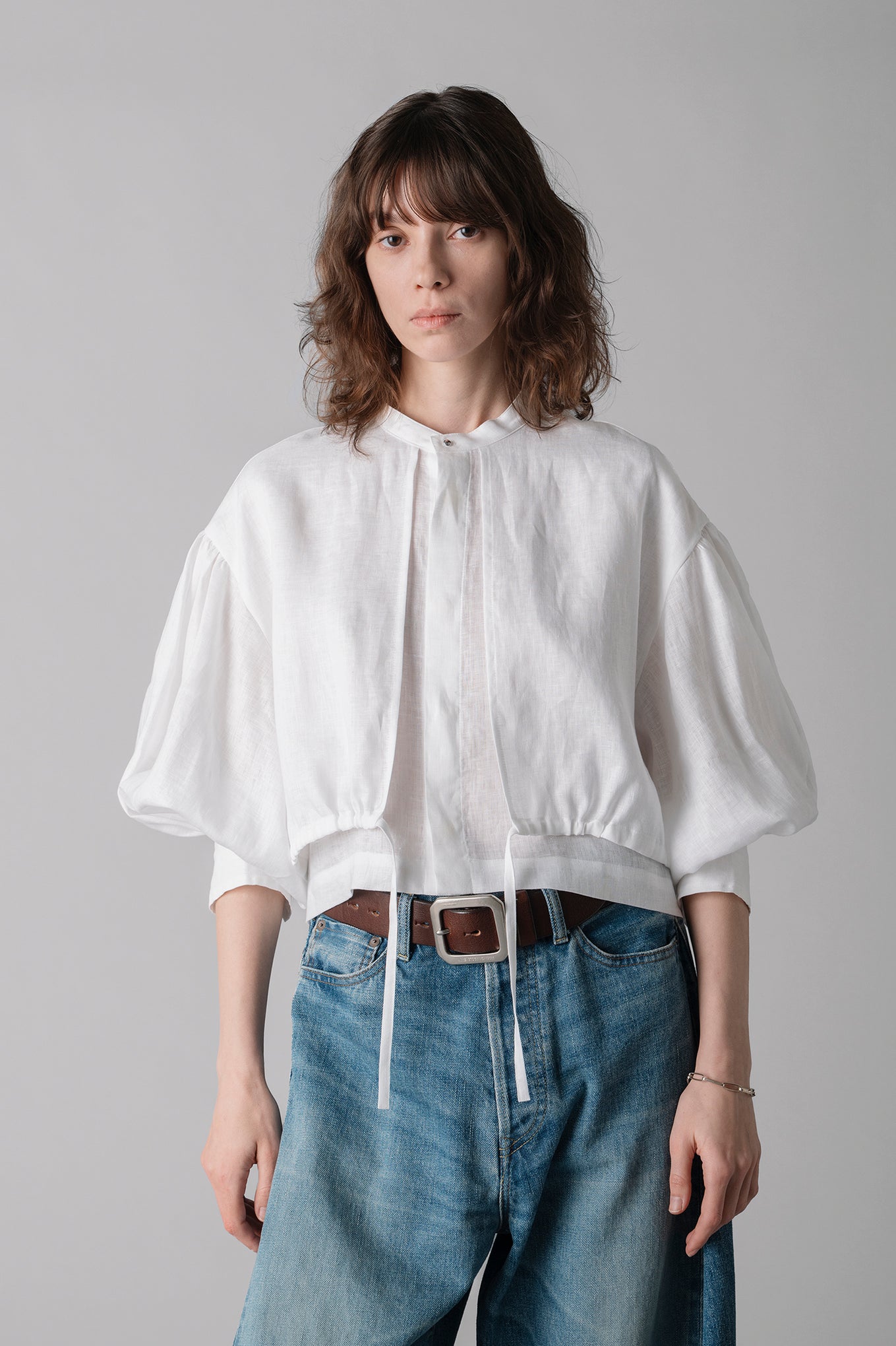 LINEN BALLOON SLEEVE BLOUSE