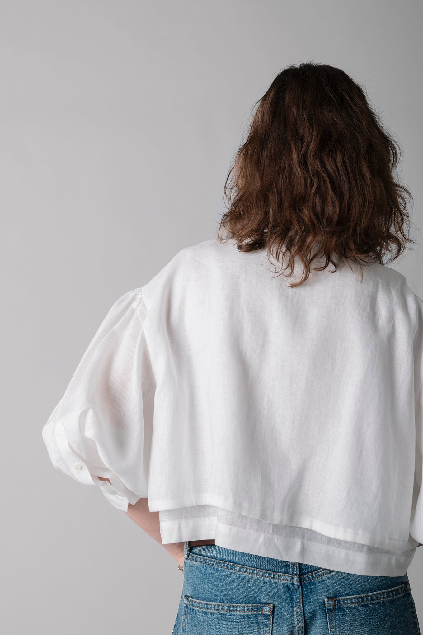 LINEN BALLOON SLEEVE BLOUSE