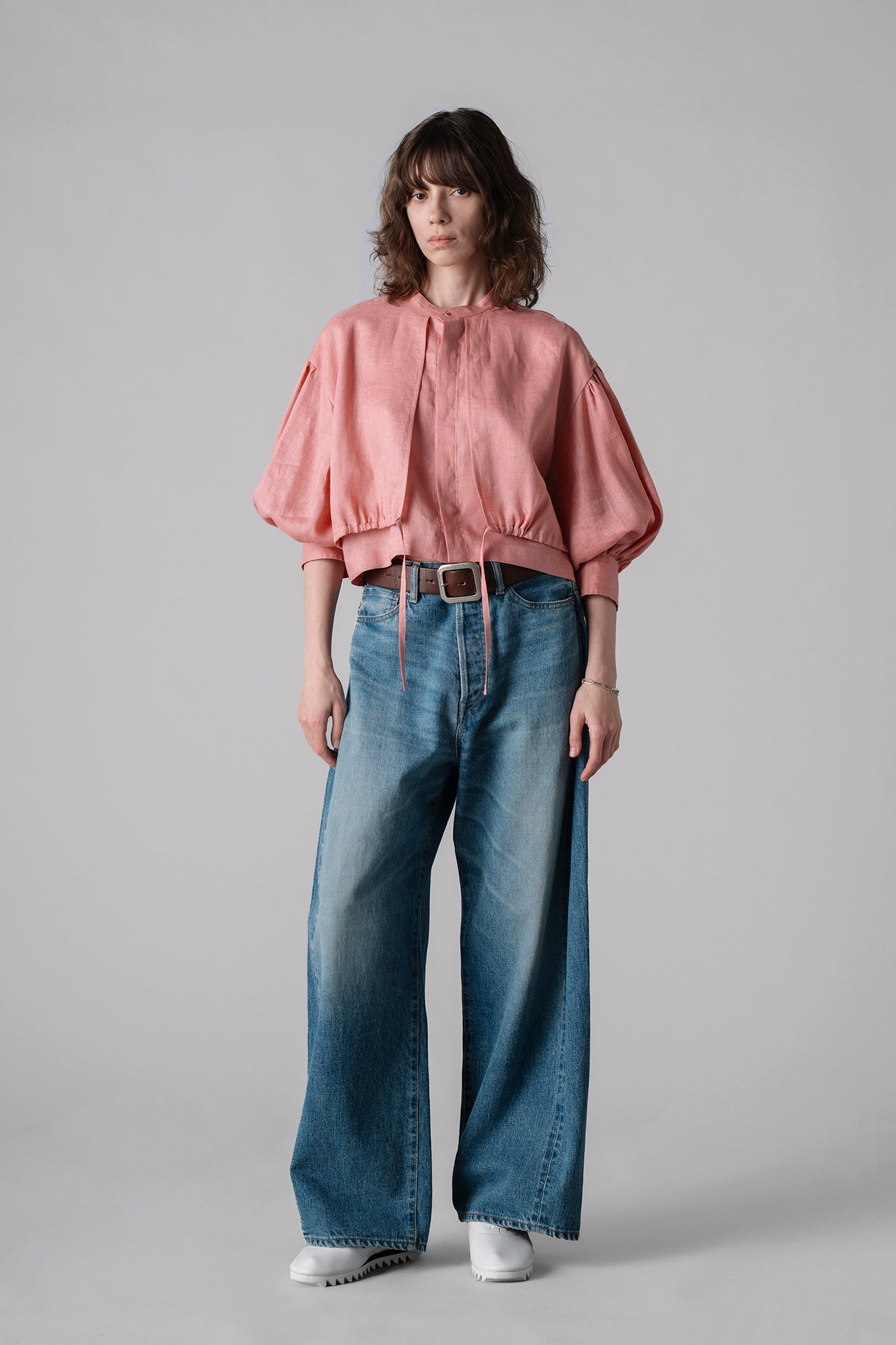 LINEN BALLOON SLEEVE BLOUSE