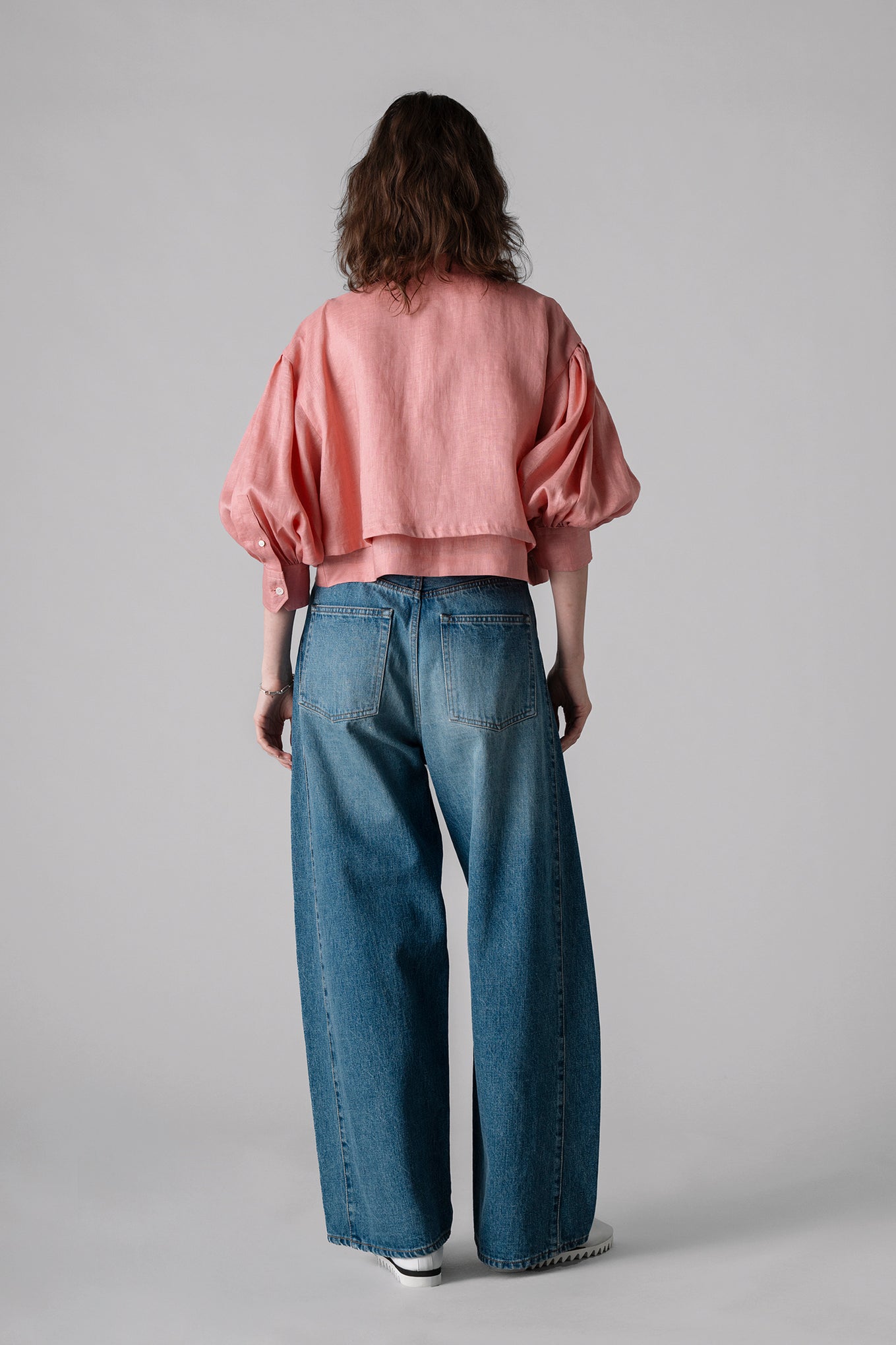 LINEN BALLOON SLEEVE BLOUSE