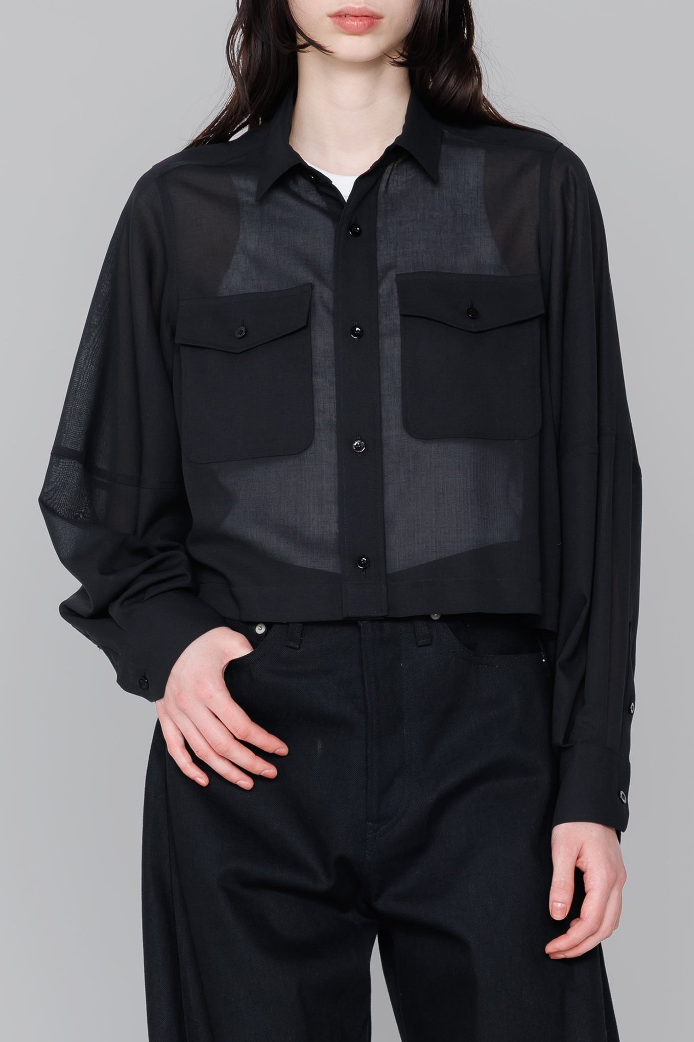 T/W VOILE BALLOON SLEEVE CROPPED SHIRT – HYKE ONLINE STORE
