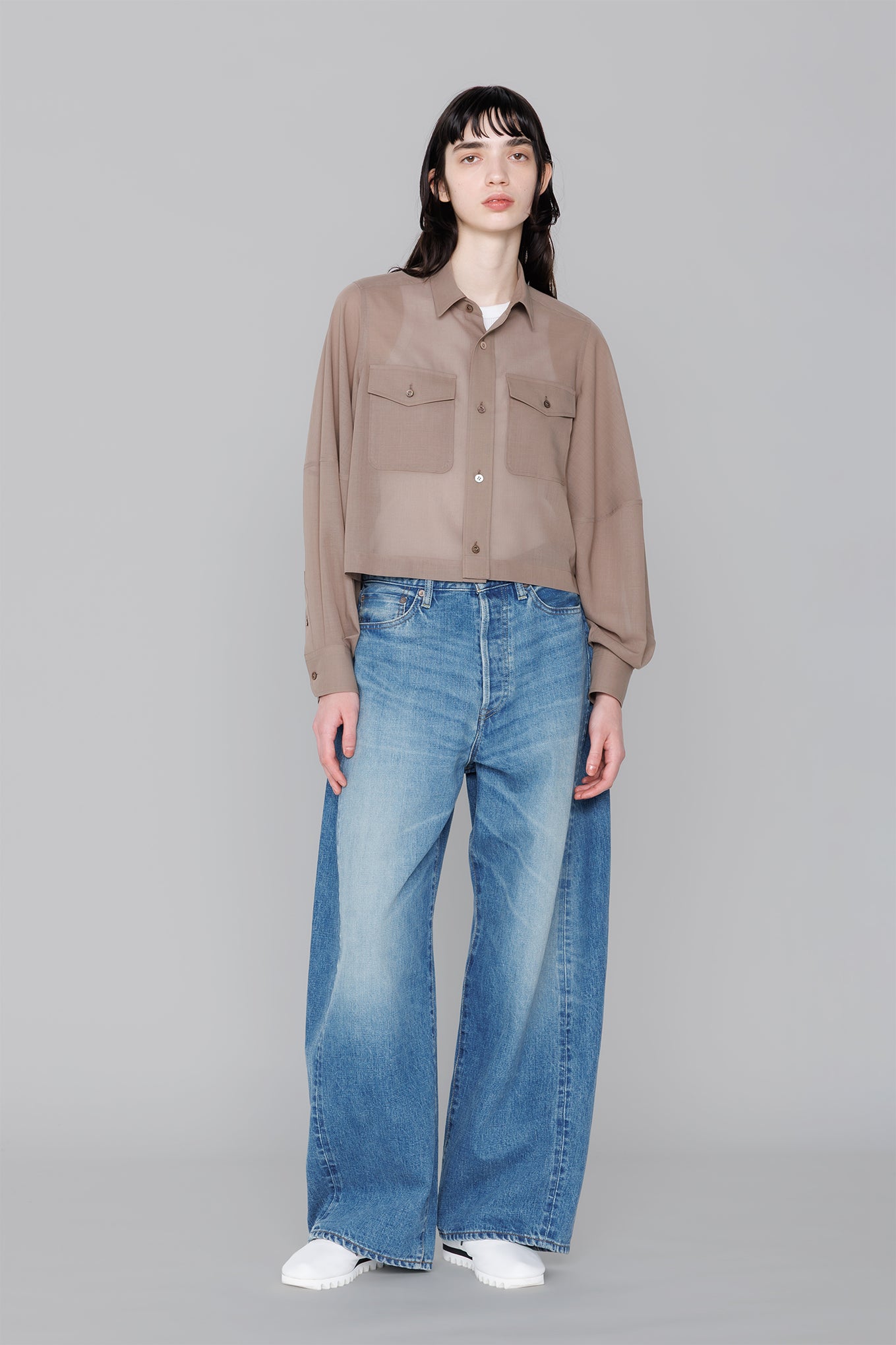 T/W VOILE BALLOON SLEEVE CROPPED SHIRT