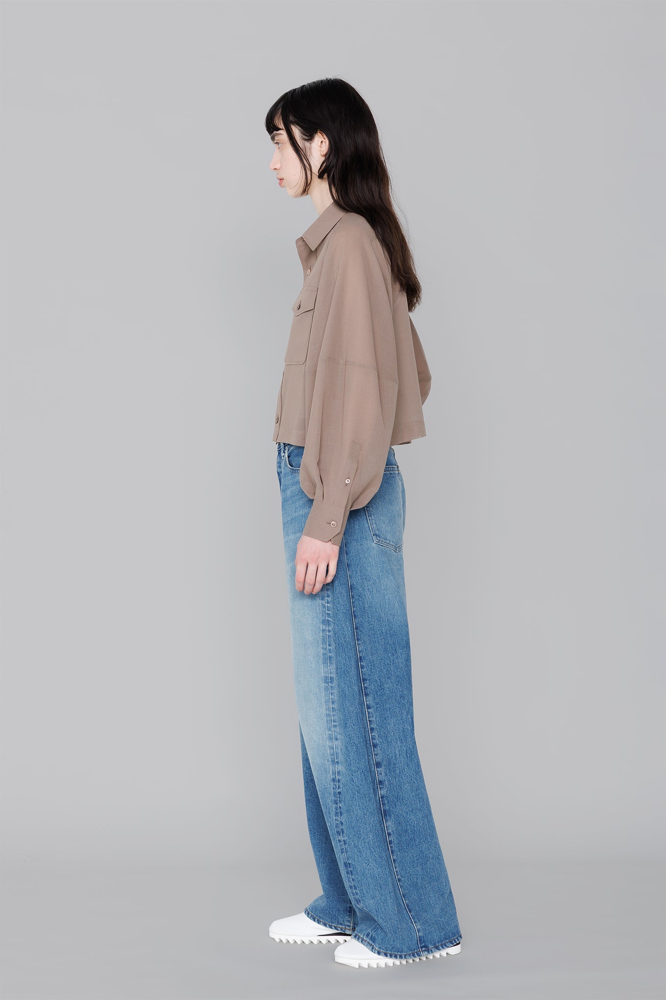T/W VOILE BALLOON SLEEVE CROPPED SHIRT