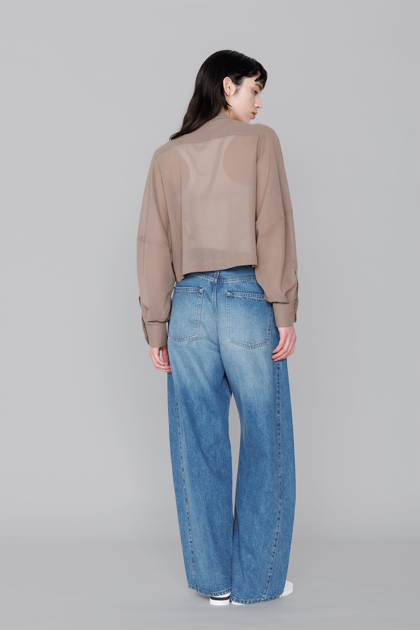 T/W VOILE BALLOON SLEEVE CROPPED SHIRT