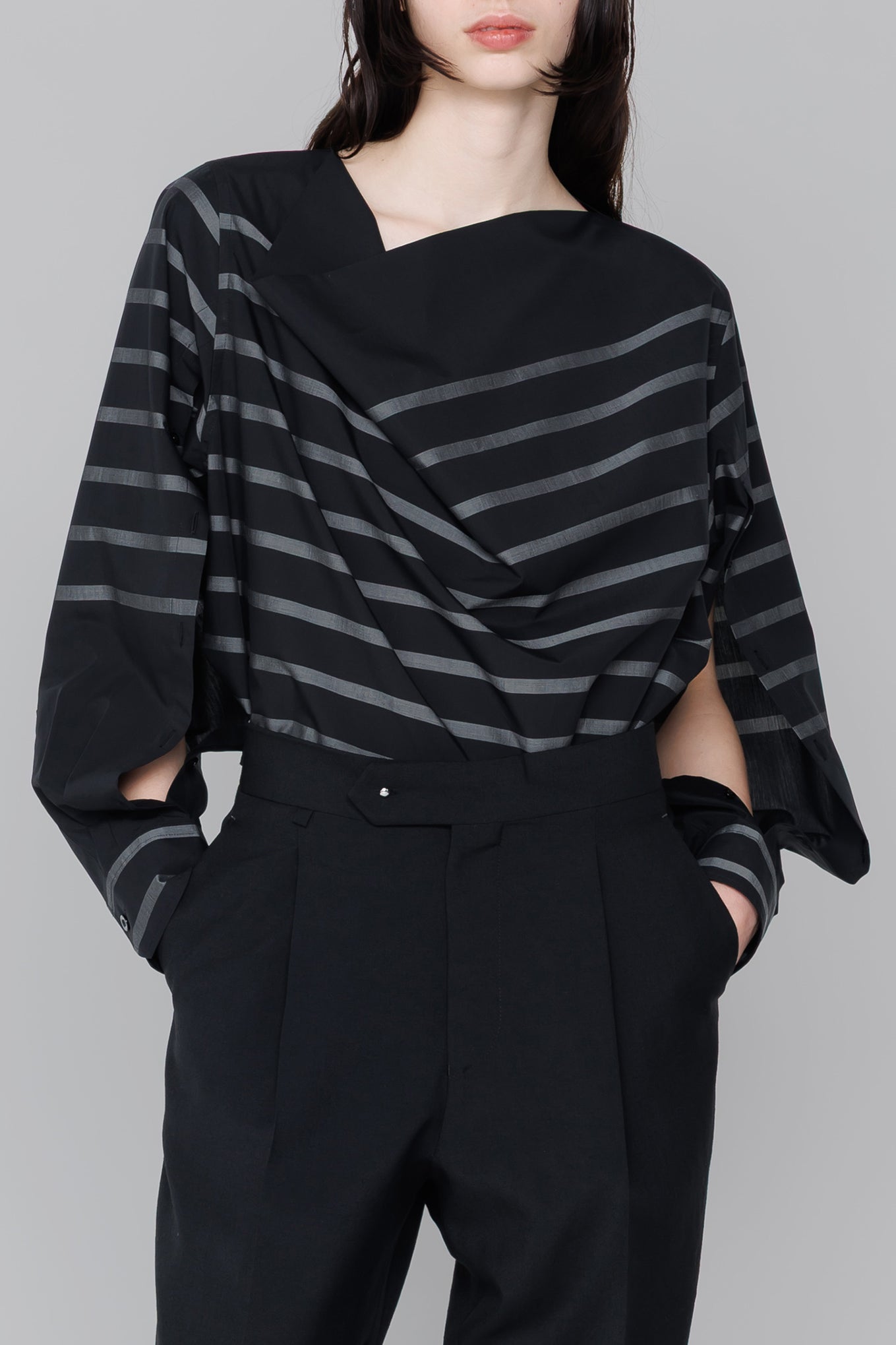 STRIPE COWL NECK BLOUSE