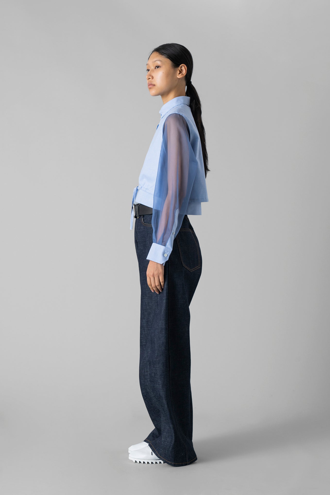 HYKE / ハイク | Oxford Sheer Sleeve Shirt シャツ | 2 | ライトブルー | レディース HYKE - HYKE / ハイク | Oxford Sheer Sleeve Shirt シャツ | 2
