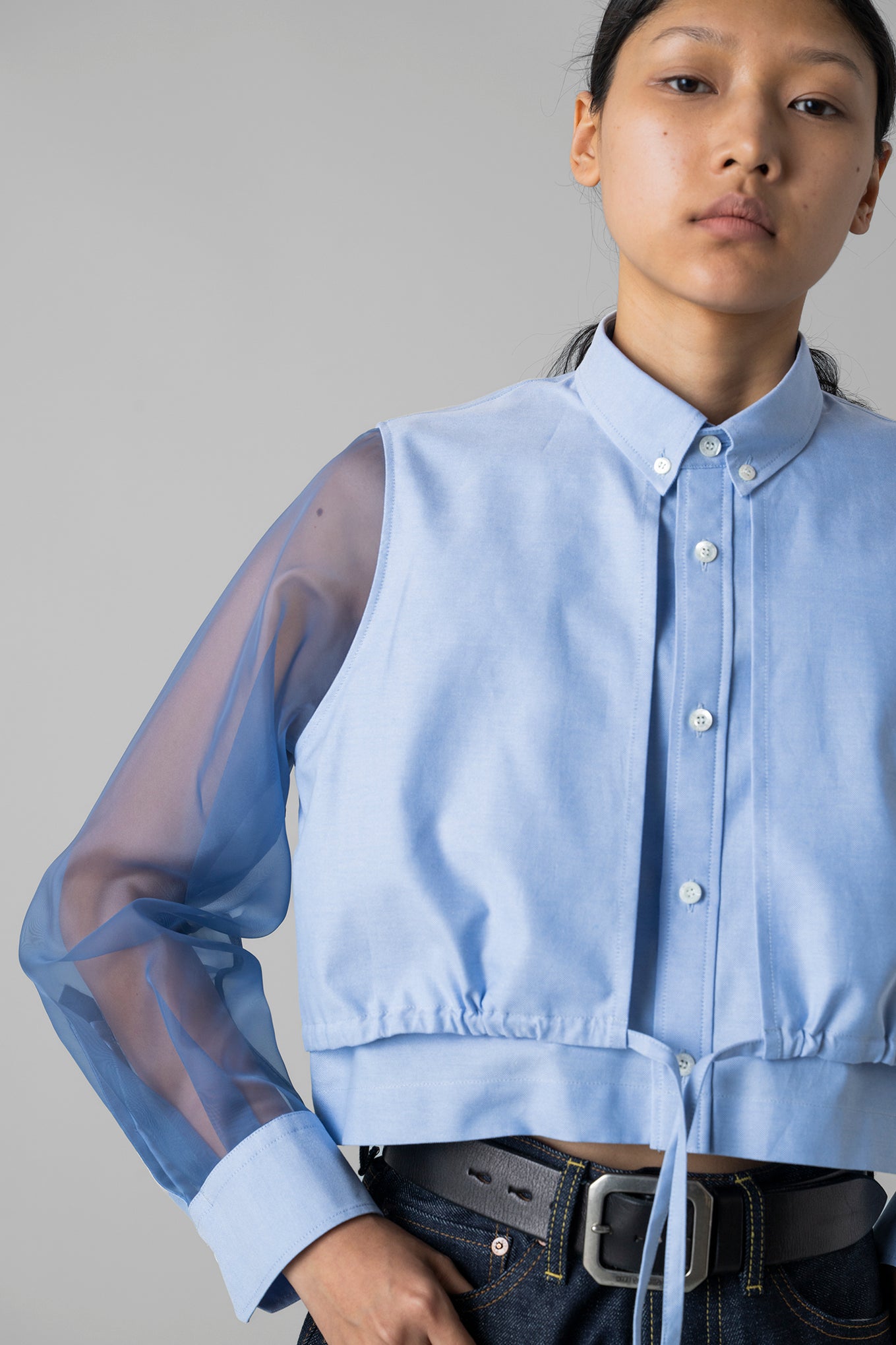 OXFORD SHEER SLEEVE SHIRT – HYKE ONLINE STORE