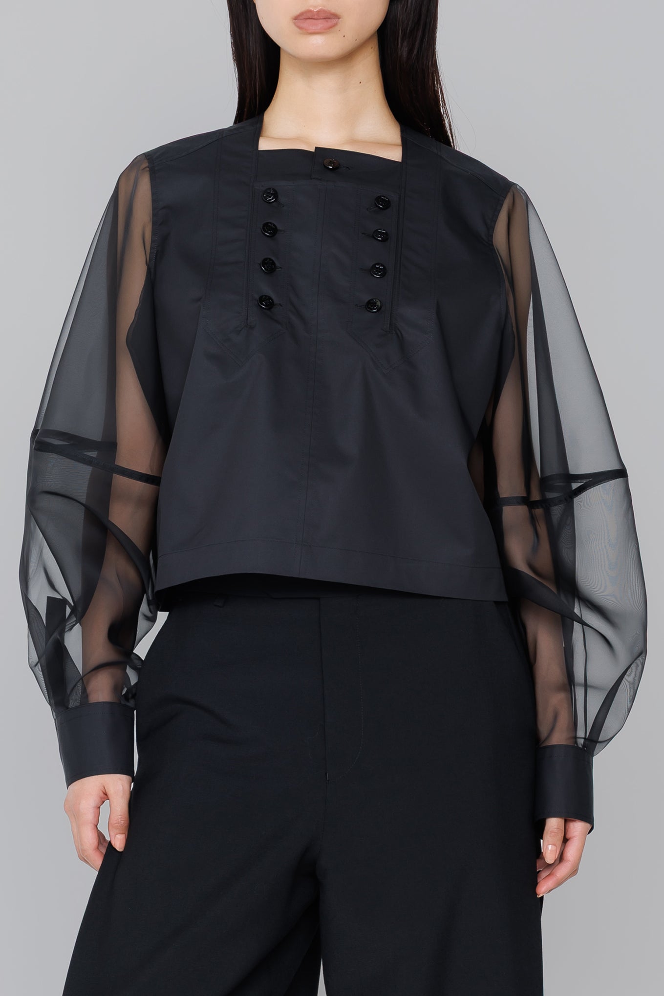 T/C SHEER SLEEVE SAILOR CROPPED BLOUSE – HYKE ONLINE STORE