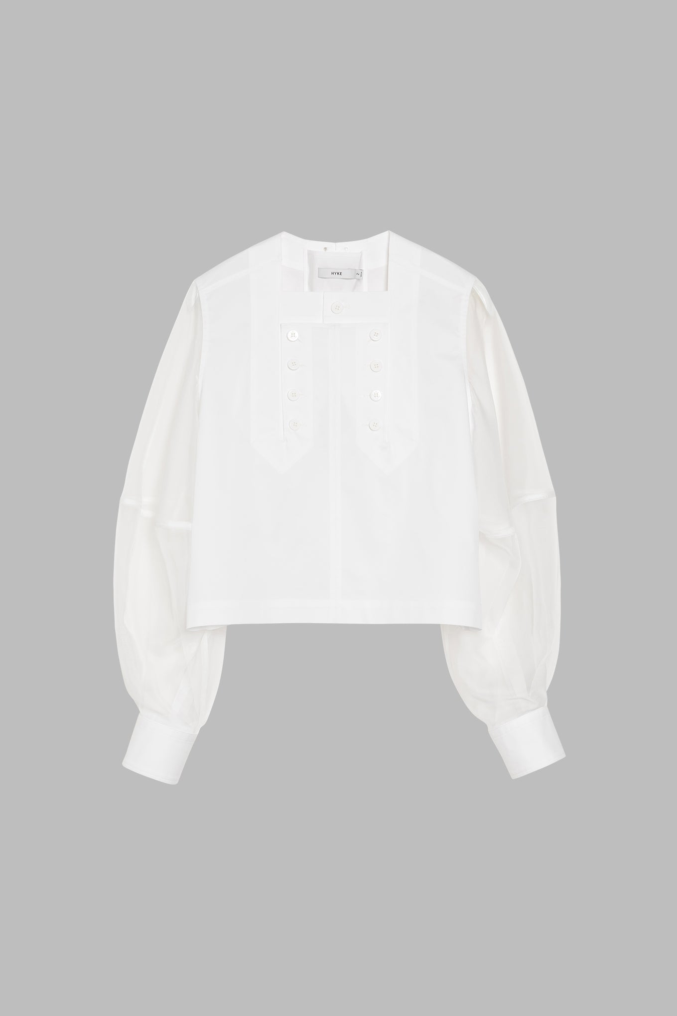T/C SHEER SLEEVE SAILOR CROPPED BLOUSE
