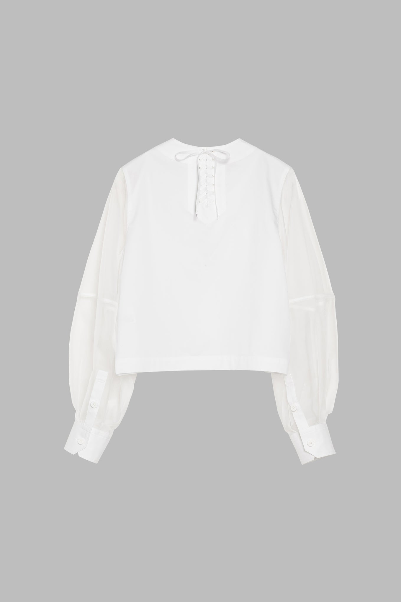 T/C SHEER SLEEVE SAILOR CROPPED BLOUSE