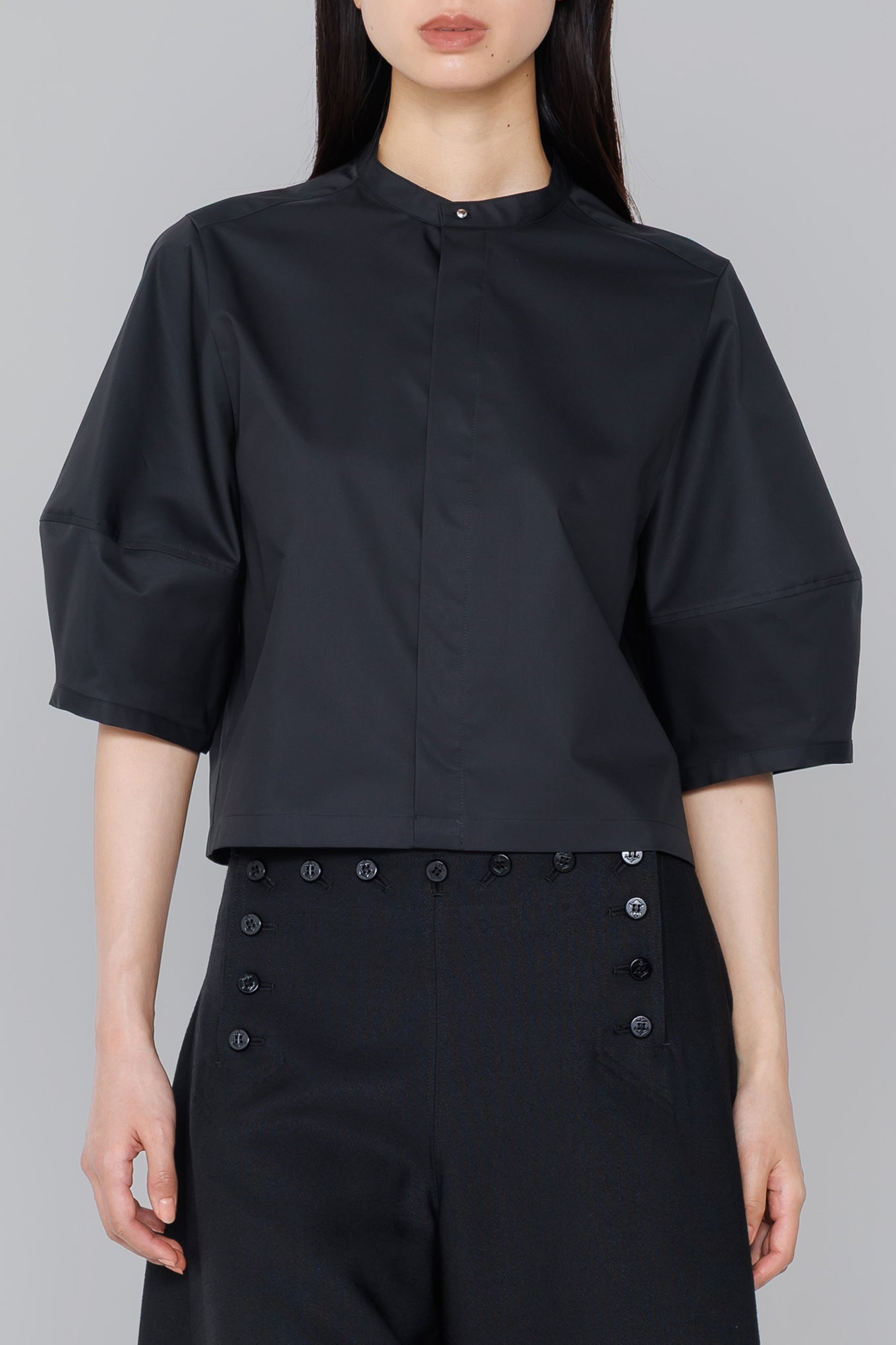 T/C BALLOON SLEEVE CROPPED BLOUSE