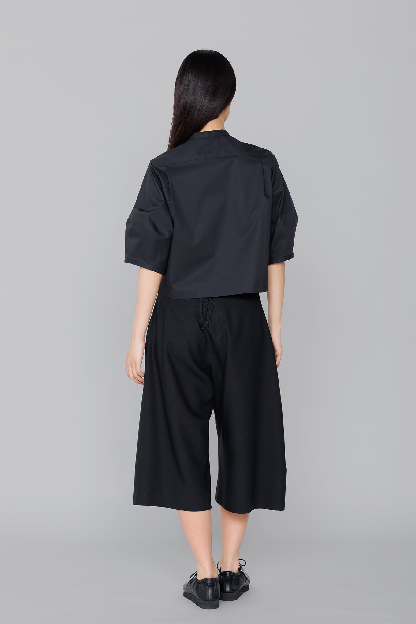 T/C BALLOON SLEEVE CROPPED BLOUSE