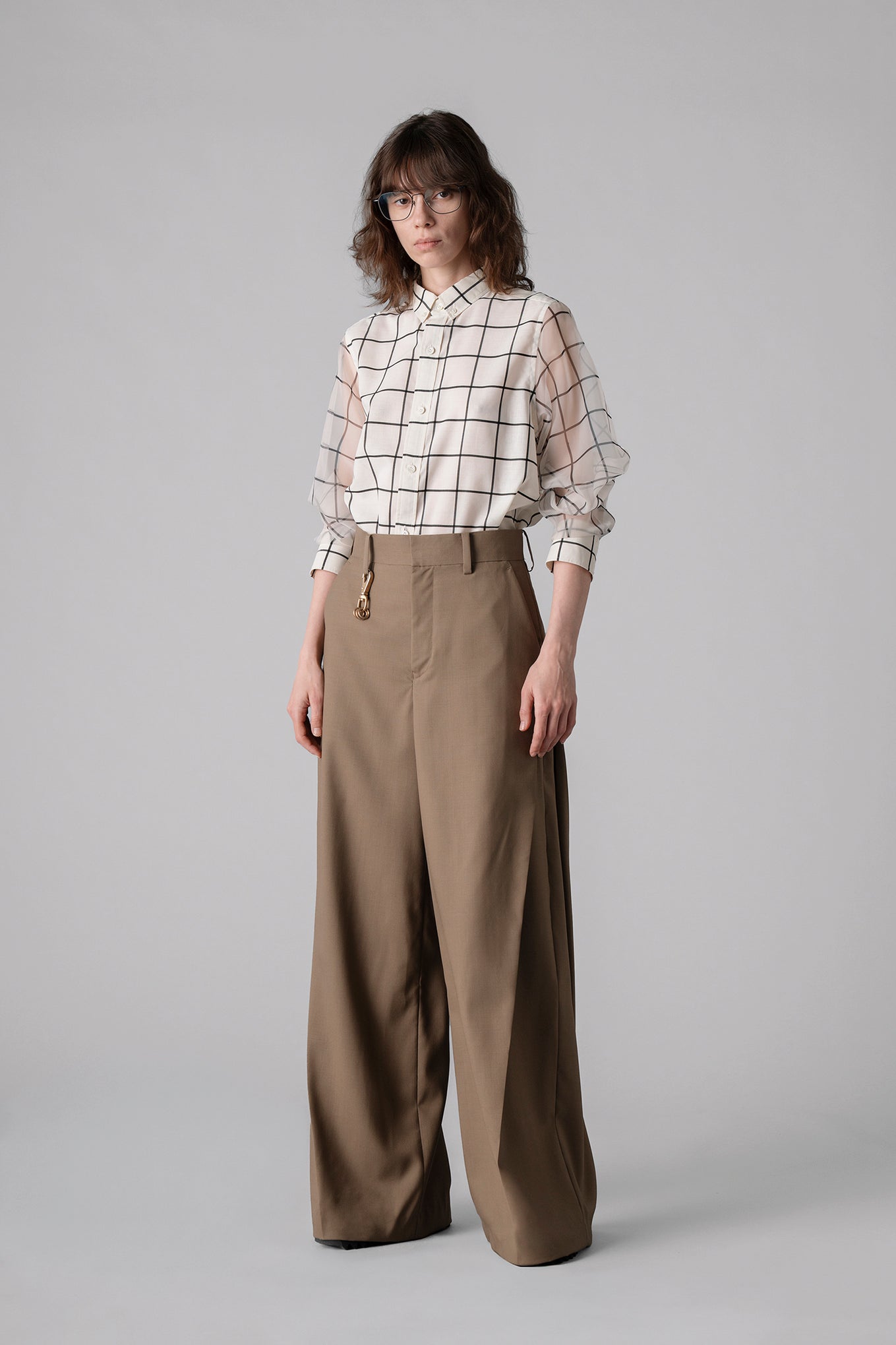 SHEER SLEEVE WINDOWPANE BLOUSE