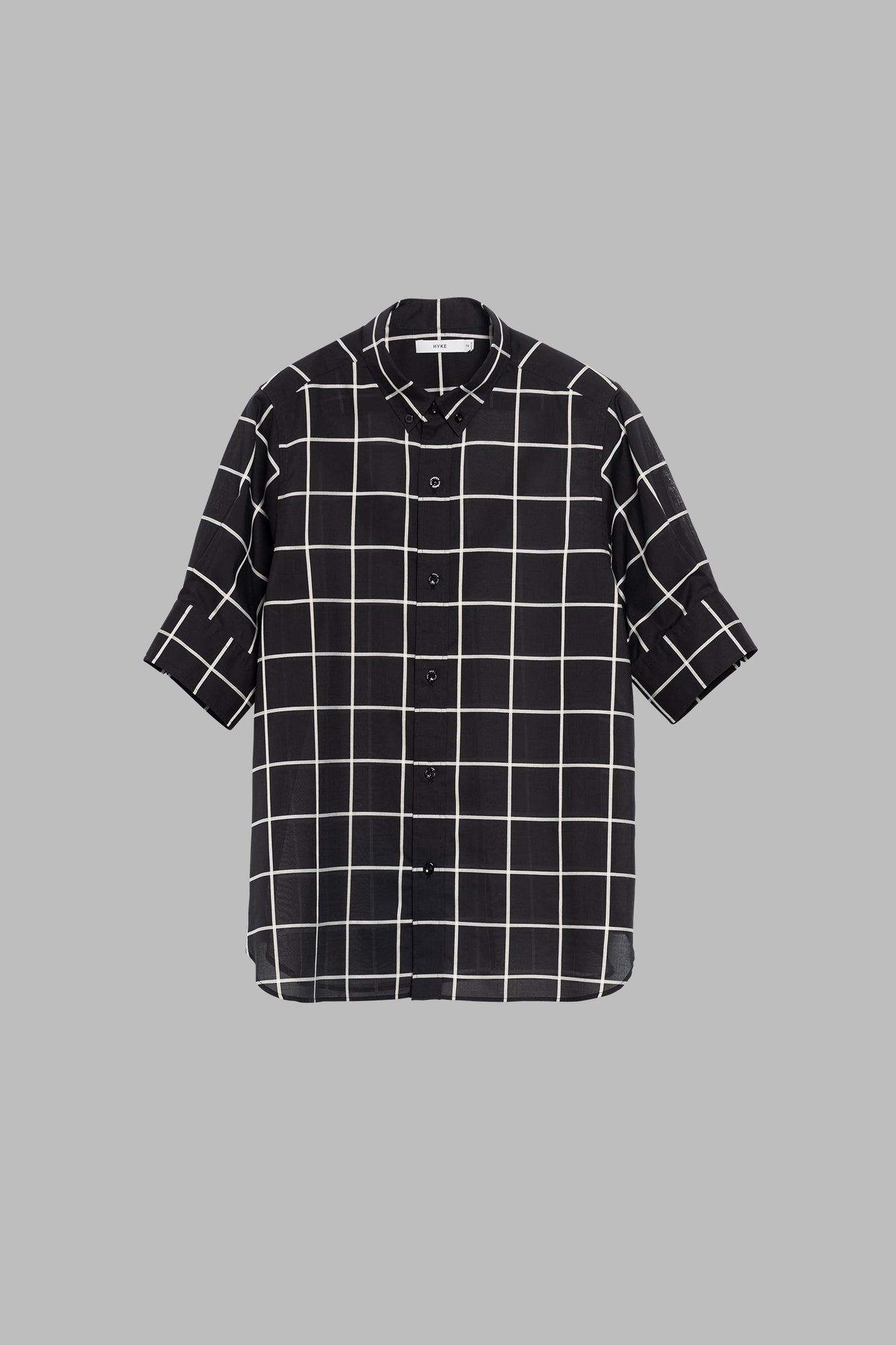 SHEER BACK WINDOWPANE SHORT-SLV BLOUSE