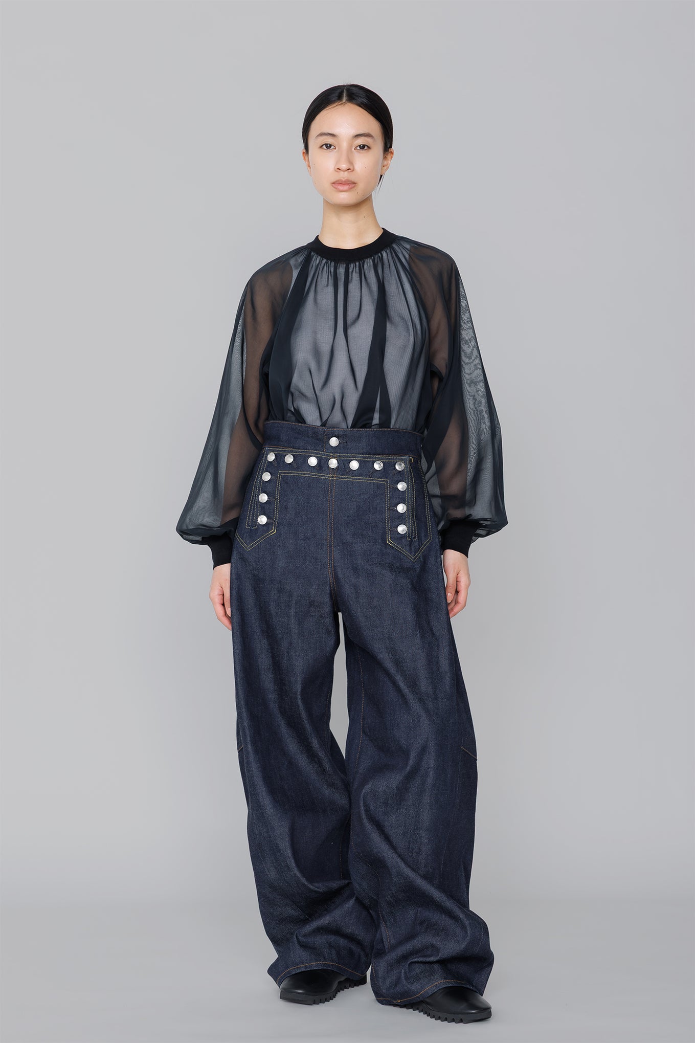 COTTON VOILE SHIRRED BLOUSE