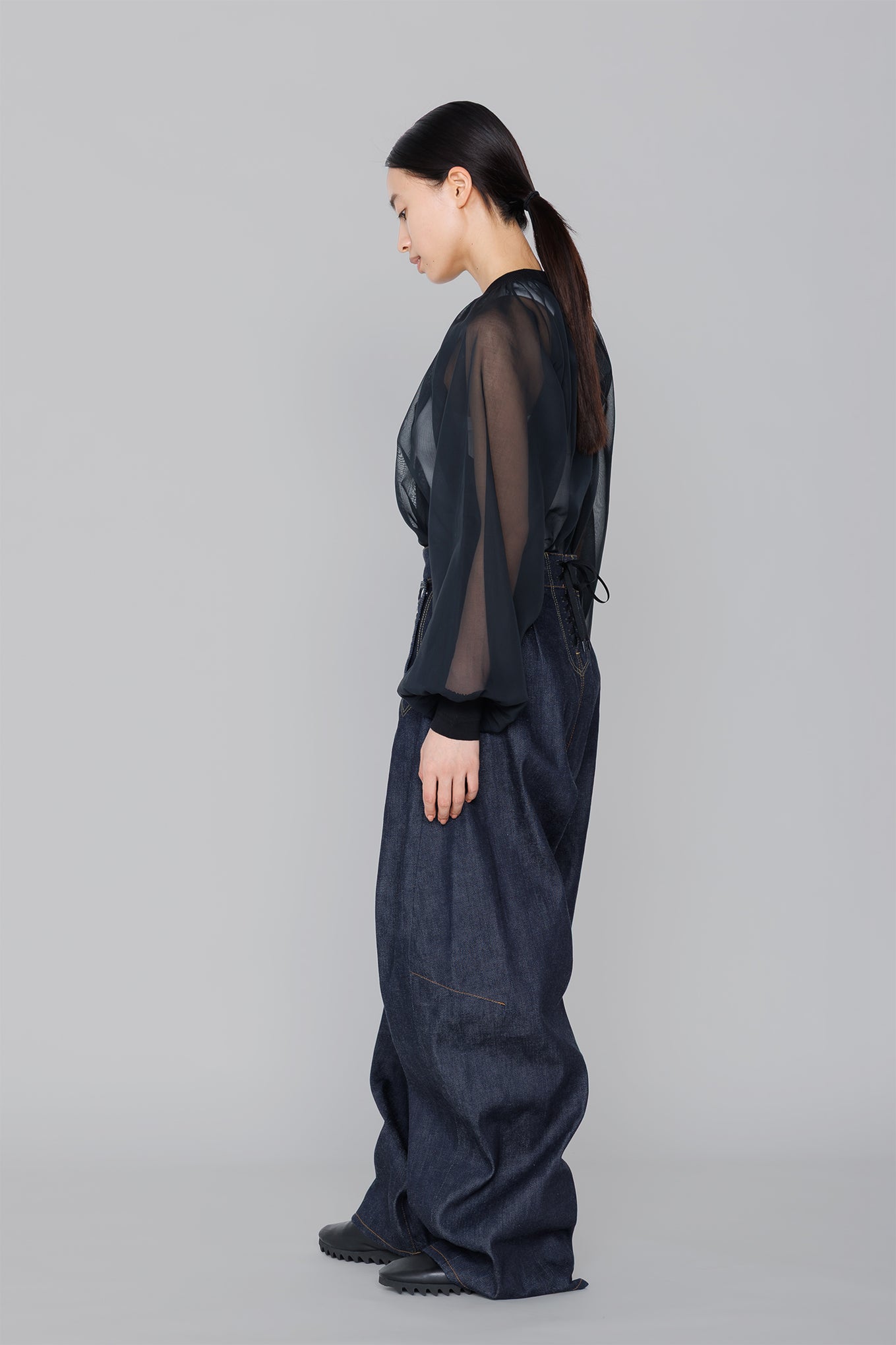 COTTON VOILE SHIRRED BLOUSE