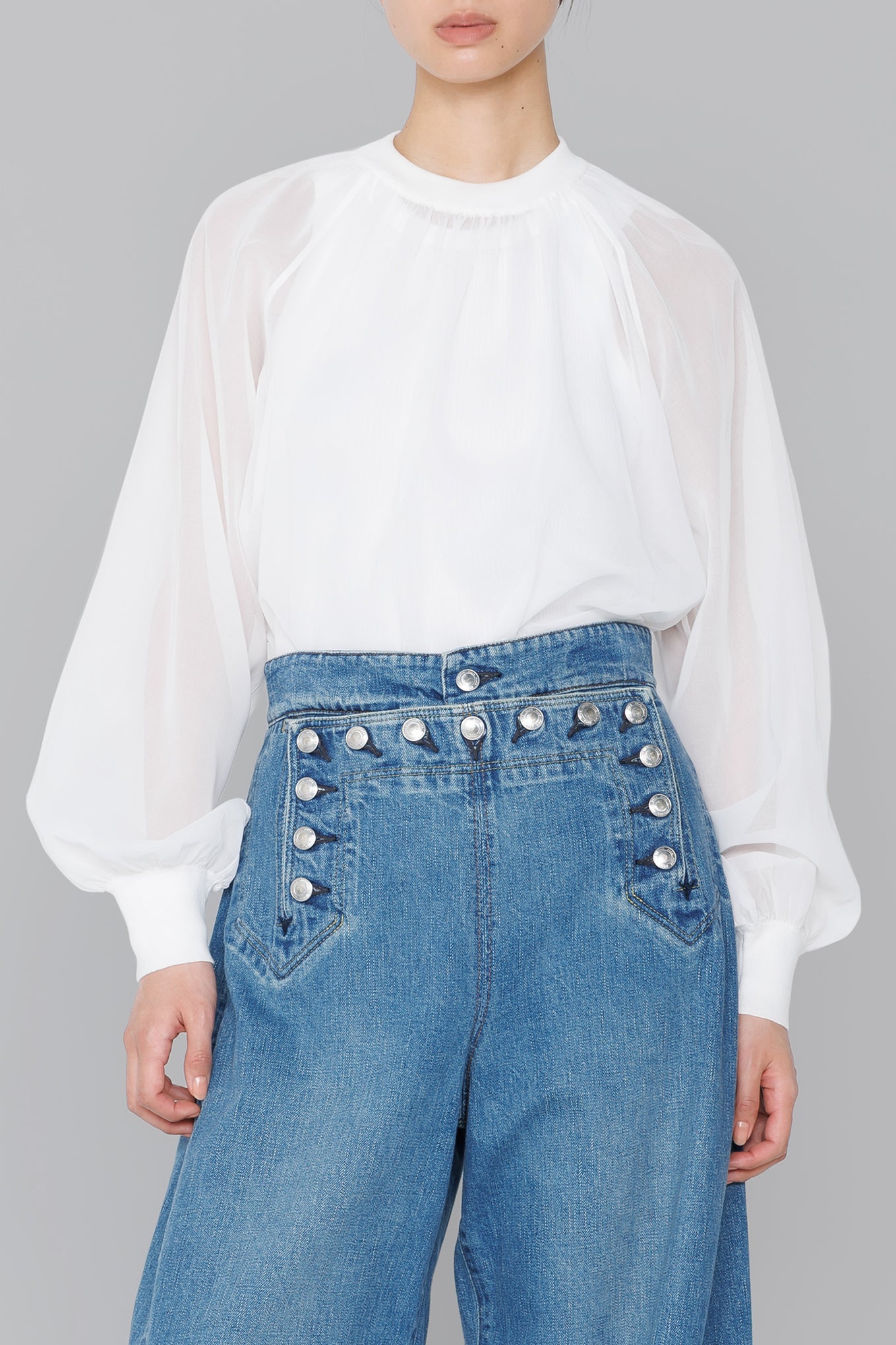 COTTON VOILE SHIRRED BLOUSE