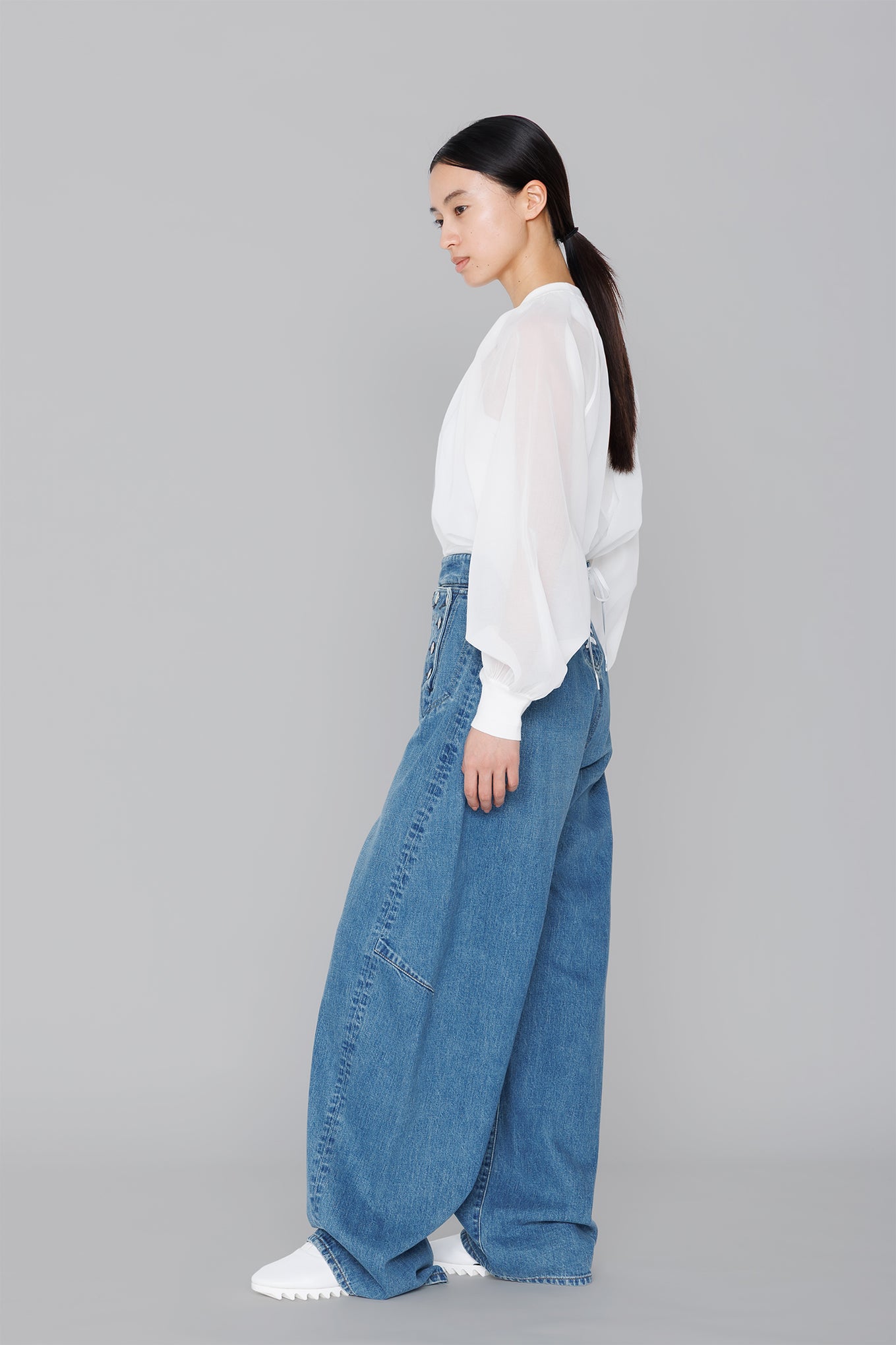 COTTON VOILE SHIRRED BLOUSE