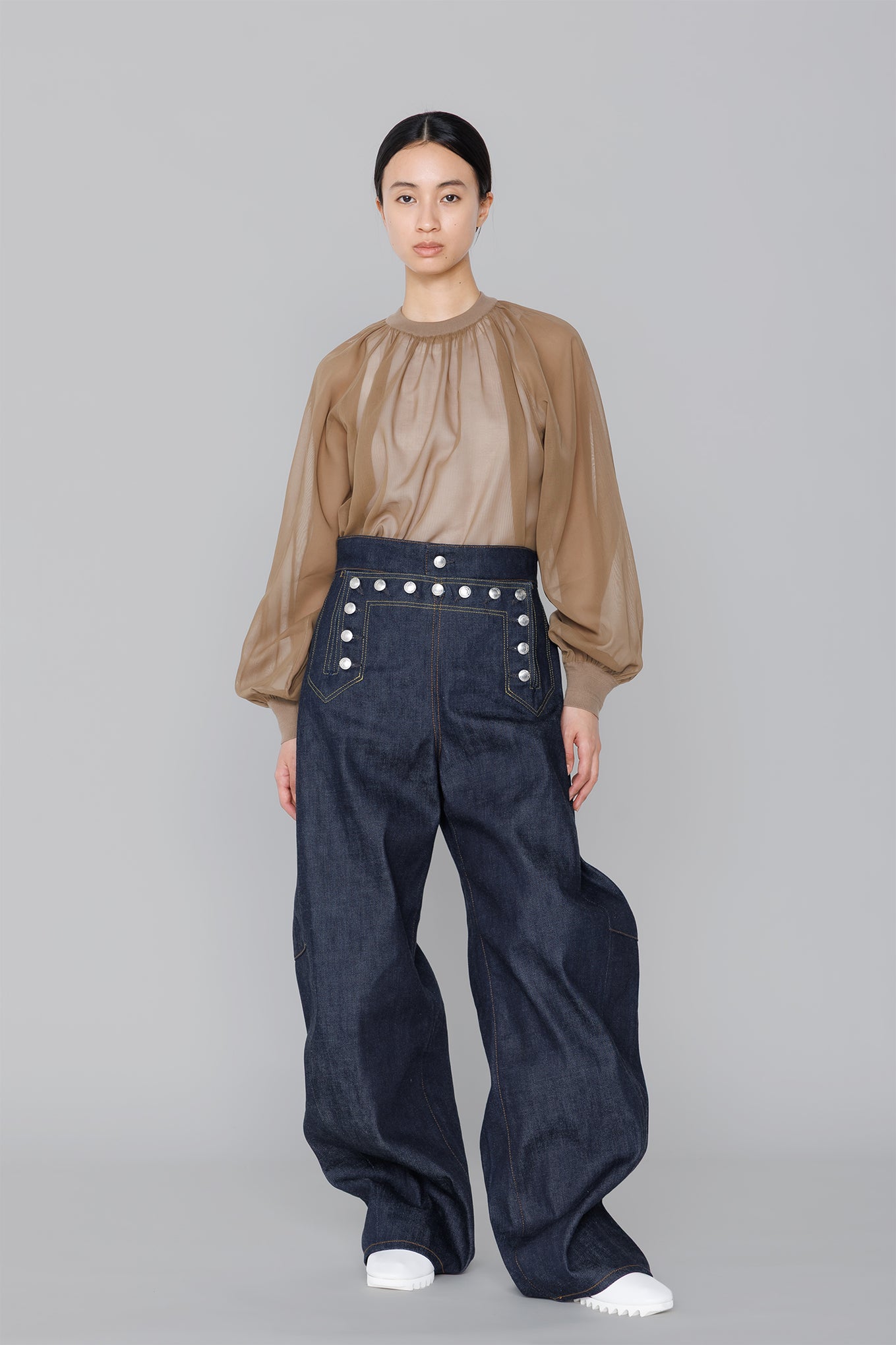 COTTON VOILE SHIRRED BLOUSE