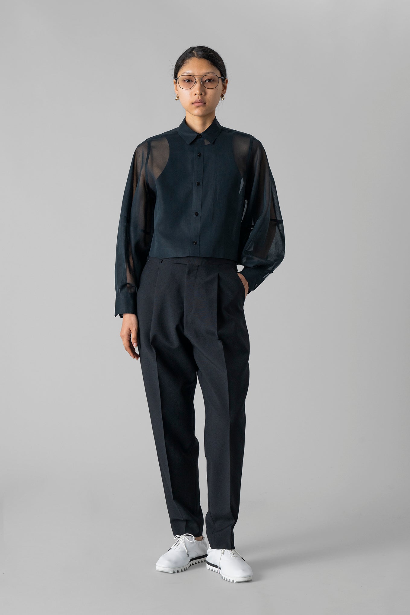 COTTON VOILE BALLOON SLEEVE SHIRT