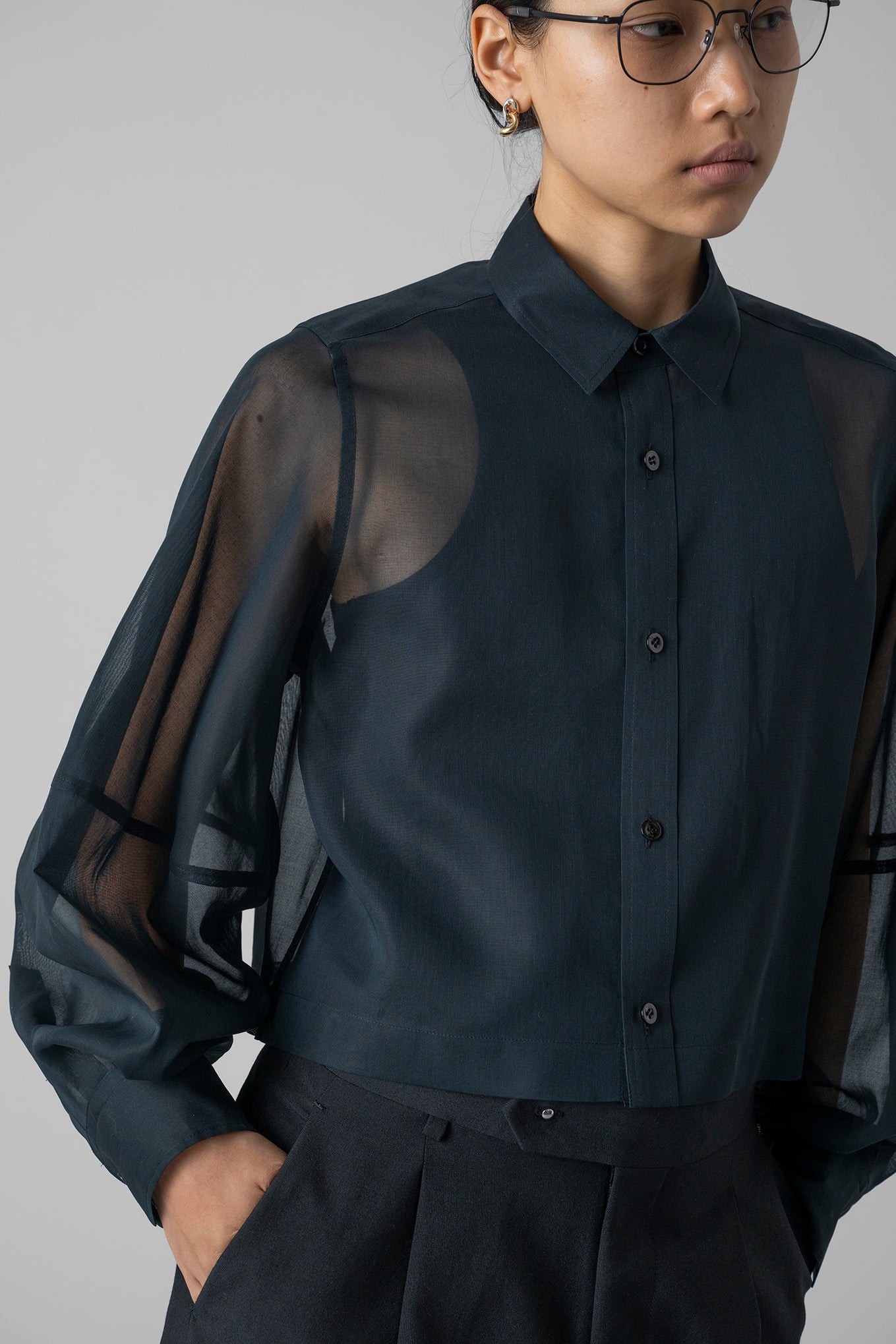 COTTON VOILE BALLOON SLEEVE SHIRT