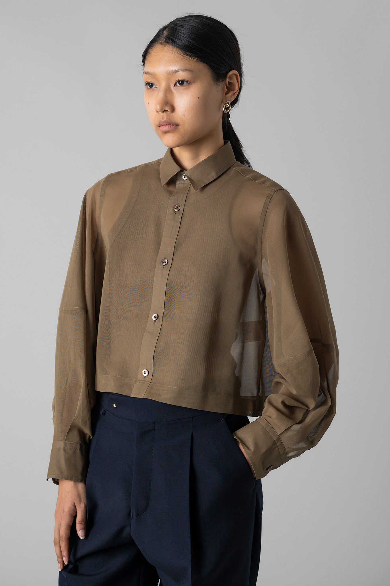 COTTON VOILE BALLOON SLEEVE SHIRT